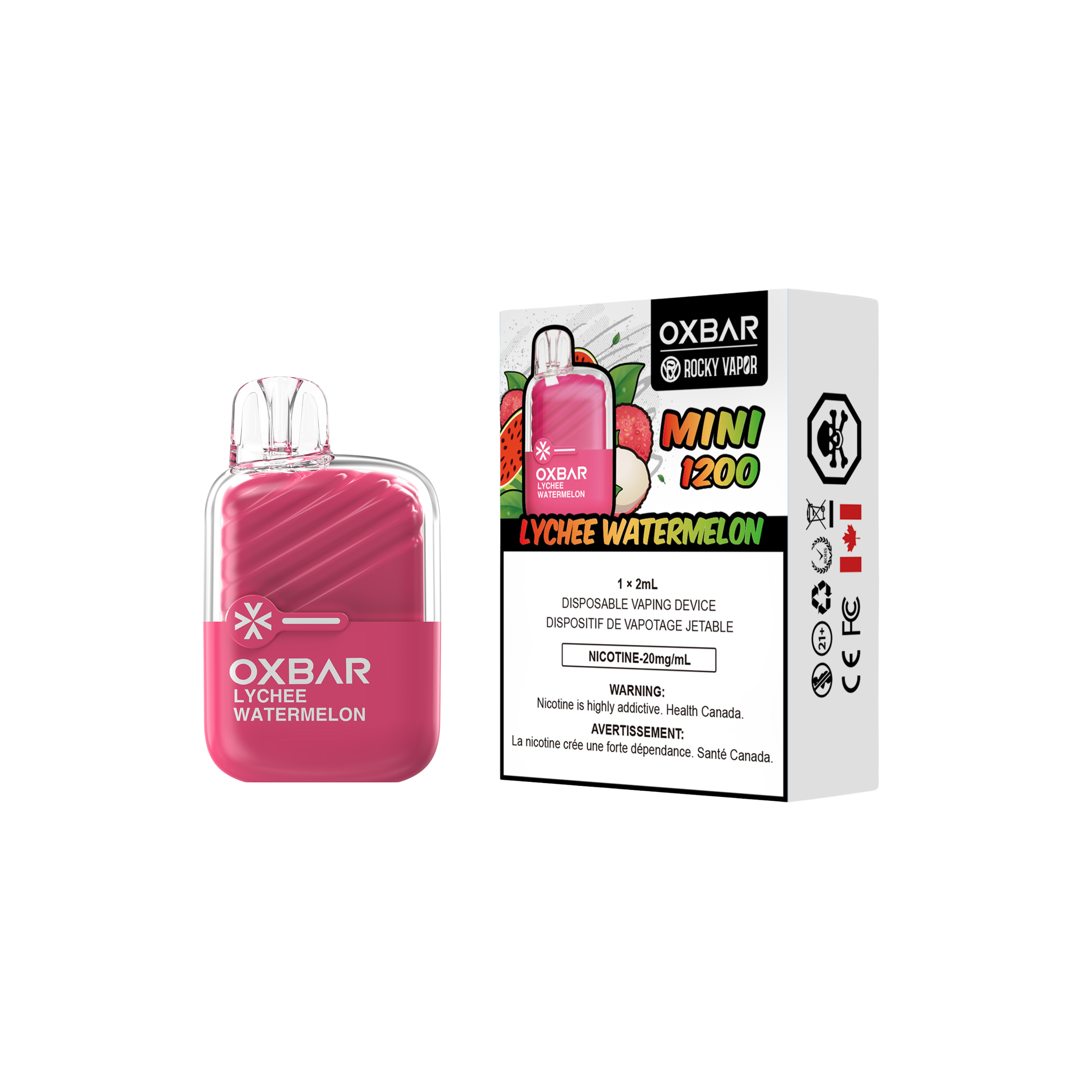Oxbar Rocky Vapor Mini 1200 Puffs Lychee Watermelon Disposable Vape 20Mg