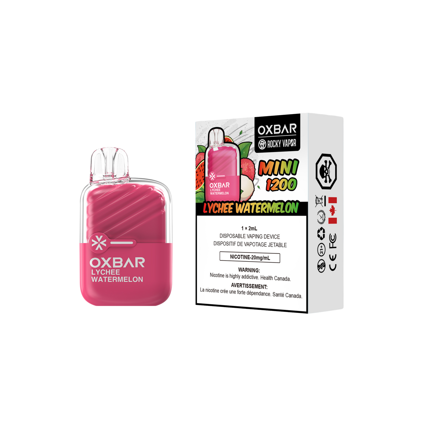 Oxbar Rocky Vapor Mini 1200 Puffs Lychee Watermelon Disposable Vape 20Mg