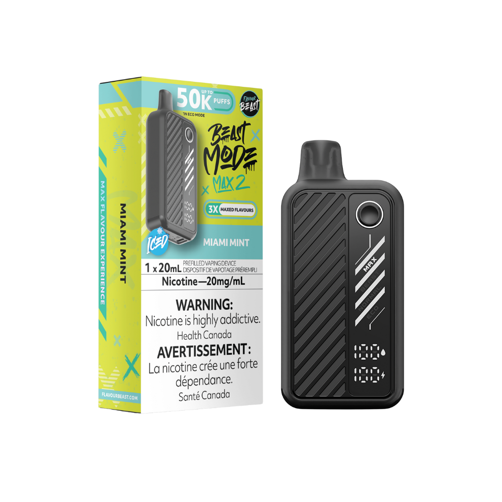 Flavour Beast Mode Max 2 50K Puffs Miami Mint Iced  Rechargeable Disposable Vape 20Mg