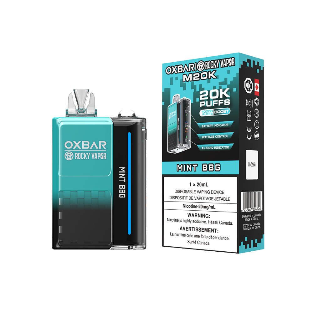 Oxbar Rocky Vapor M20K 20 000 bouffées Menthe BBG Vape jetable rechargeable à puissance réglable 20 mg