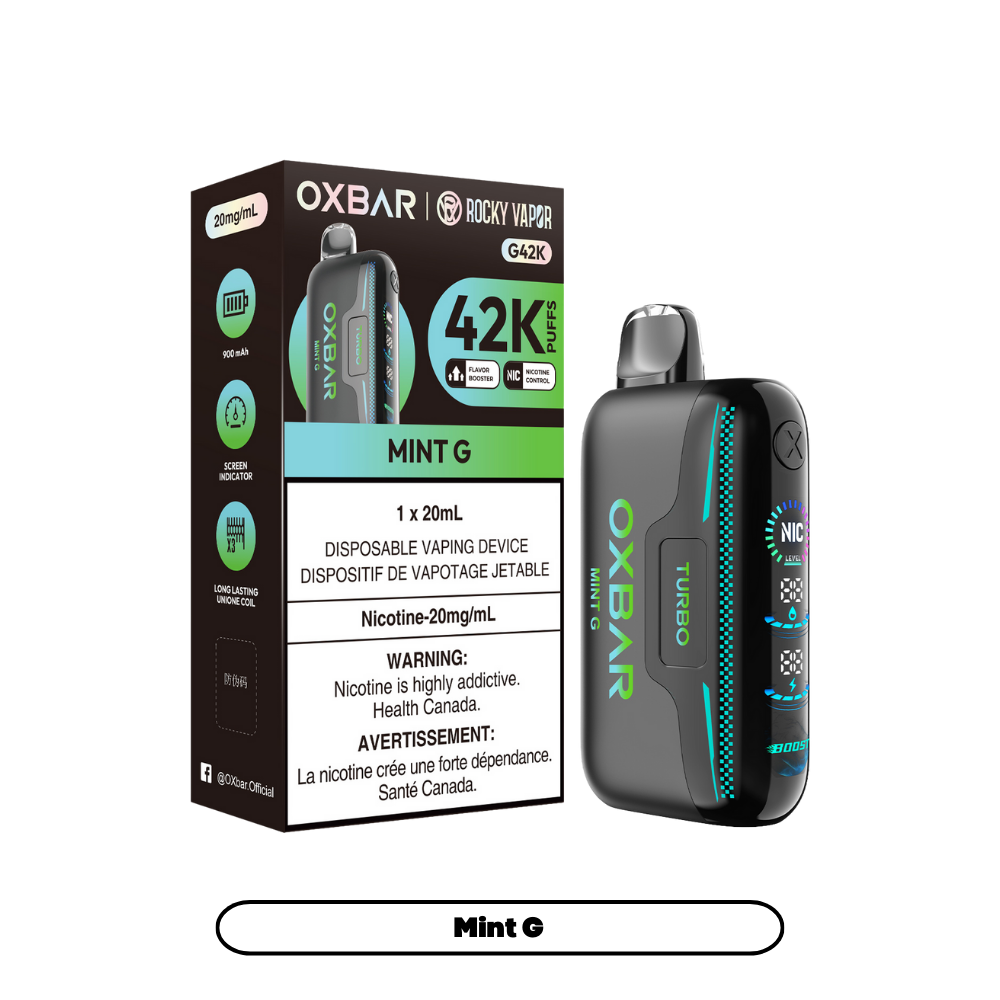 Oxbar Rocky Vapor G42k Mint G 42K Puffs Adjustable Nicotine Rechargeable Disposable Vape 20Mg