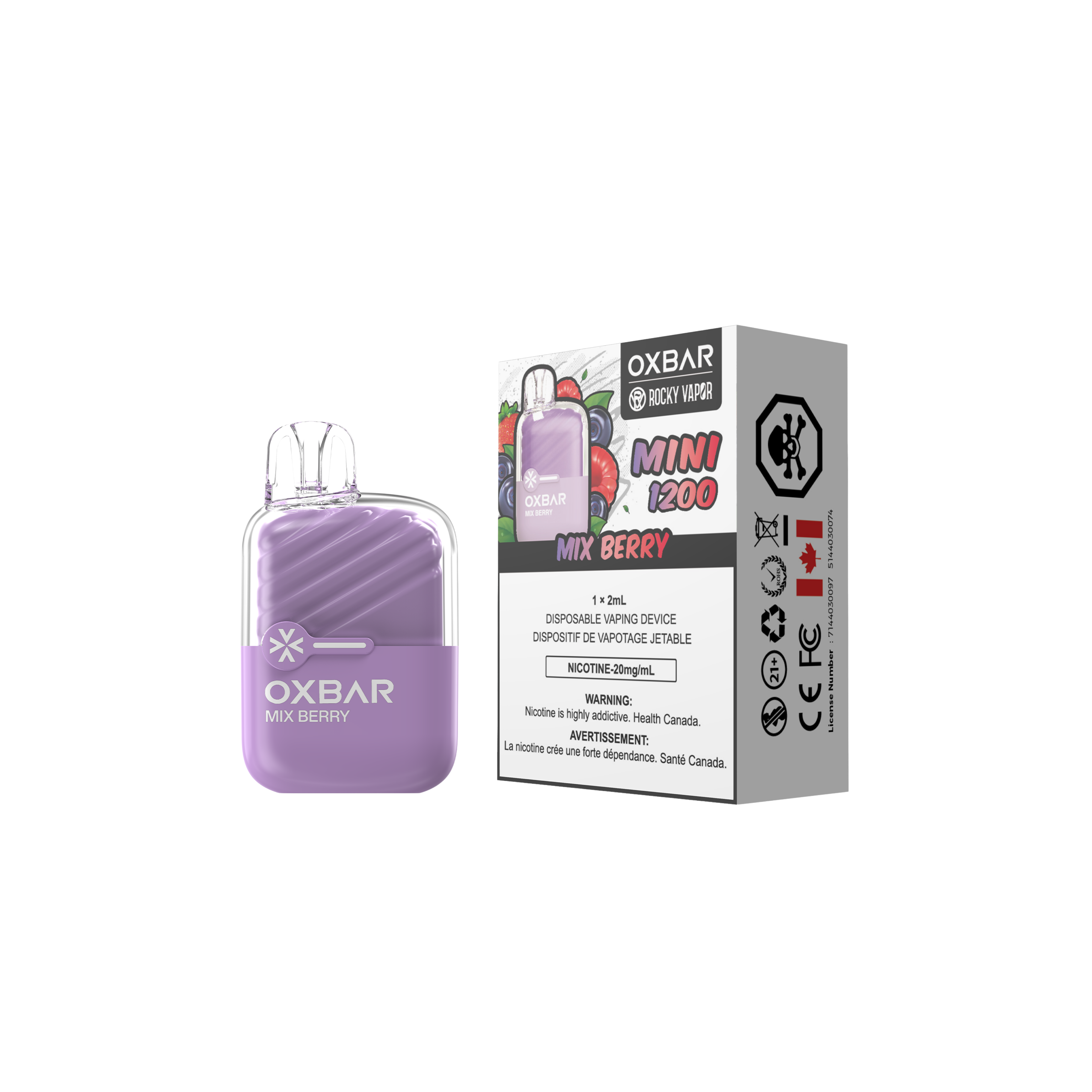 Oxbar Rocky Vapor Mini 1200 Puffs Mix Berry Disposable Vape 20Mg