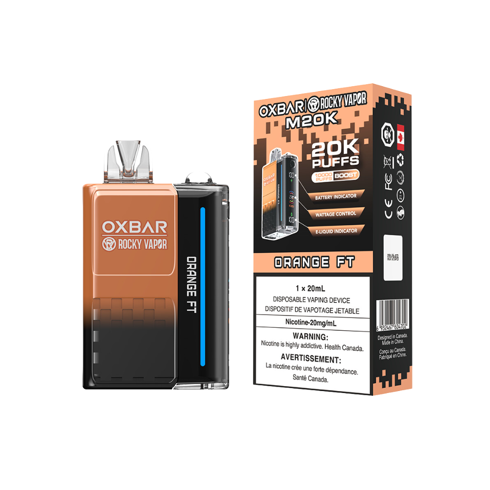 Oxbar Rocky Vapor M20K 20K Puffs Orange FT Adjustable Wattage Rechargeable Disposable Vape 20Mg