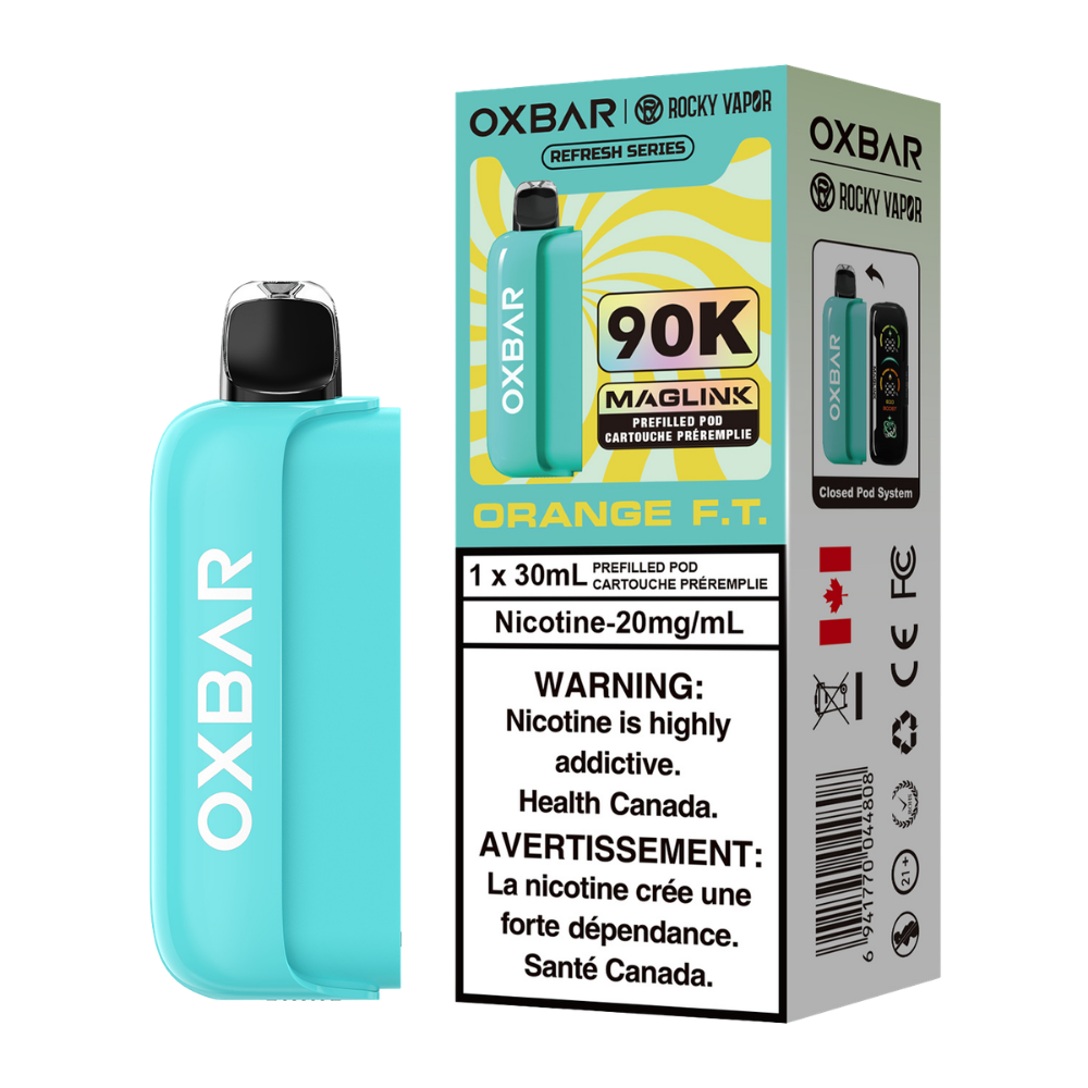 Oxbar Rocky Vapor Maglink Pod 90K bouffées - Pods jetables préremplis Orange F.T. 20 mg
