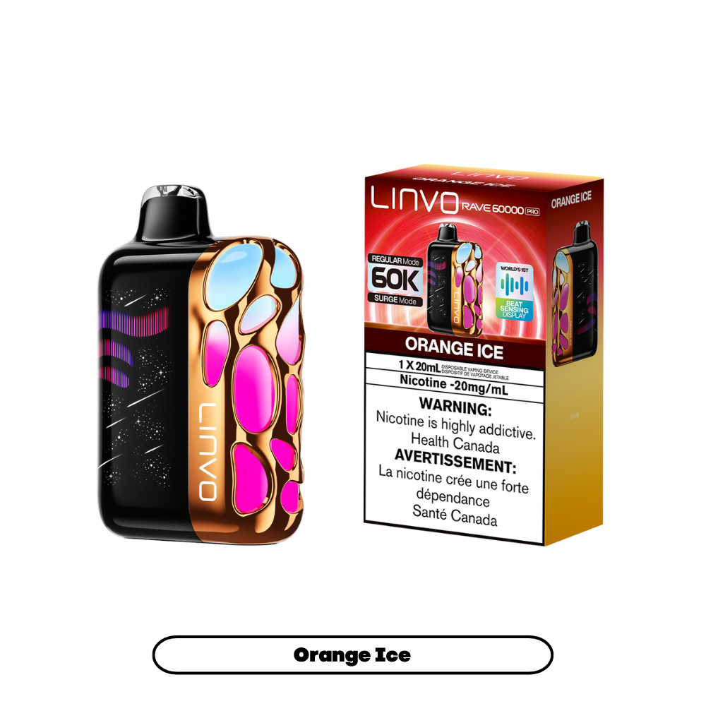 Linvo Rave 60000 Bouffées - Vape Jetable Rechargeable Orange Glacé 20Mg
