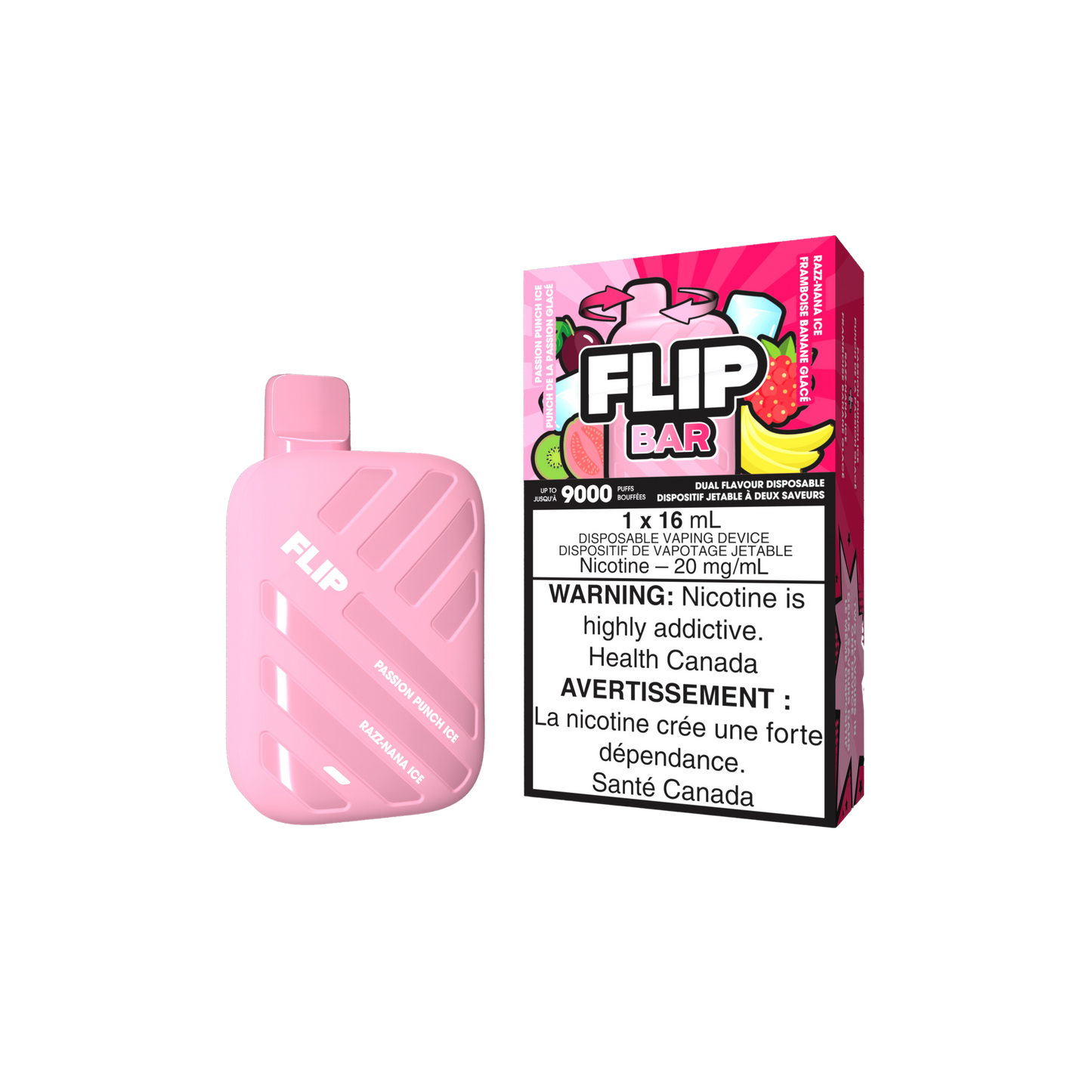 Flip Bar 9K 9000 Puffs Passion Punch Ice & Razz Nana Ice Vape jetable rechargeable 20 mg