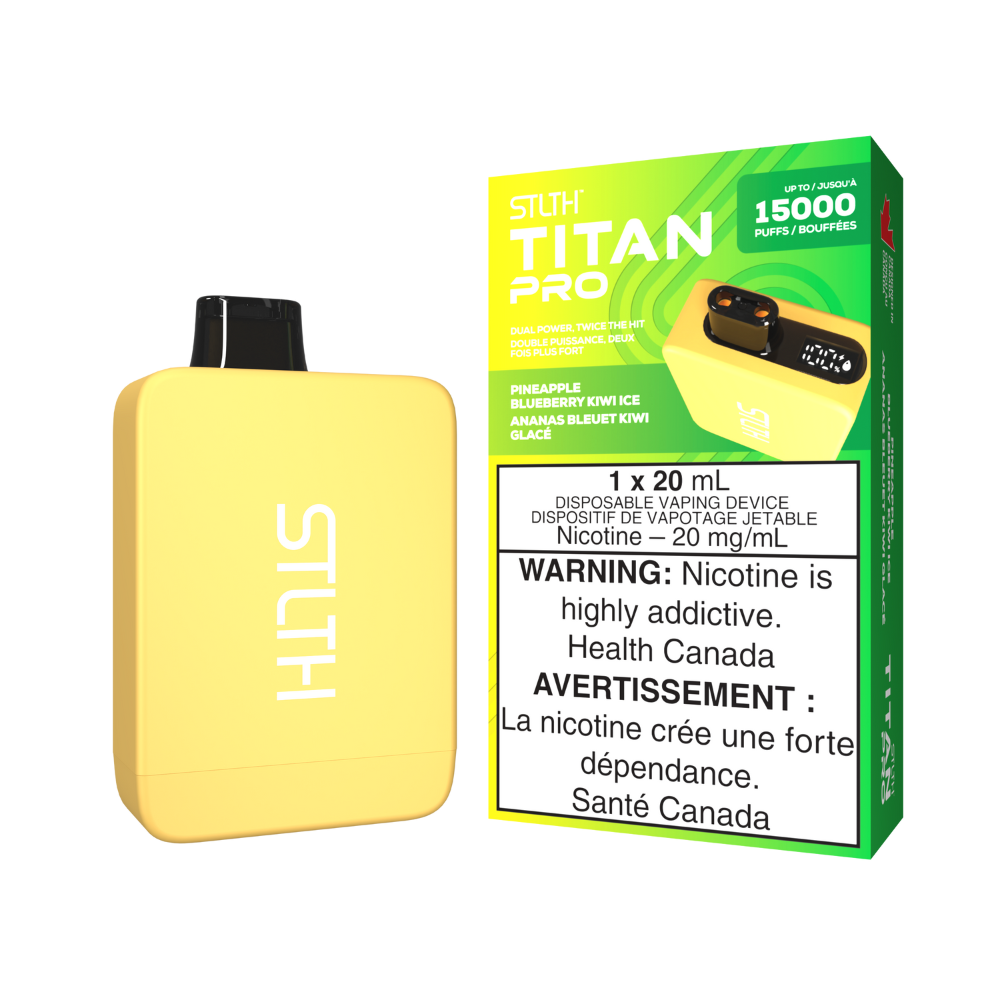 STLTH Titan Pro 15K Puffs Pineapple Blueberry Kiwi Ice Rechargeable Disposable Vape 20Mg