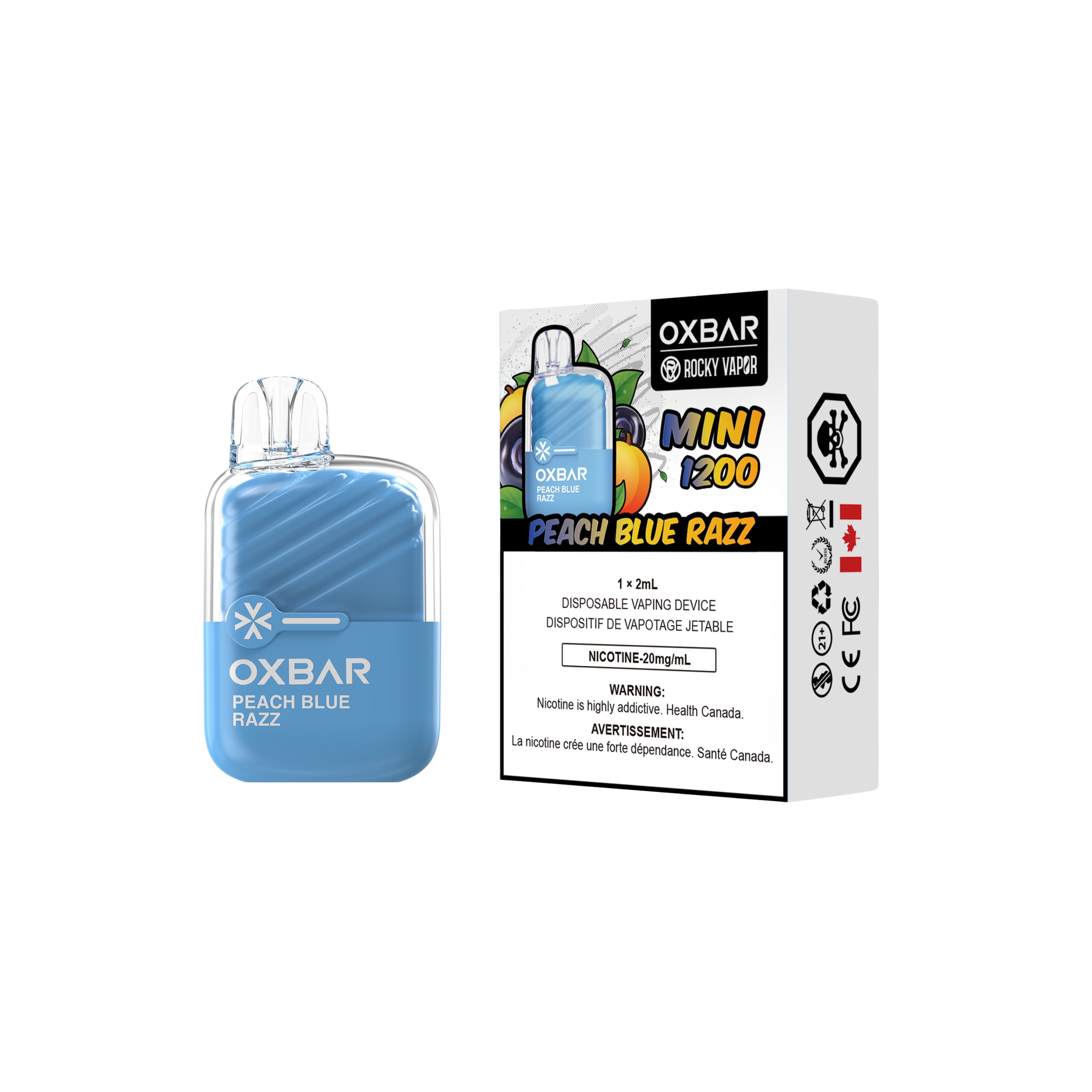 Oxbar Rocky Vapor Mini 1200 Puffs Peach Blueberry Raspberry Disposable Vape 20Mg