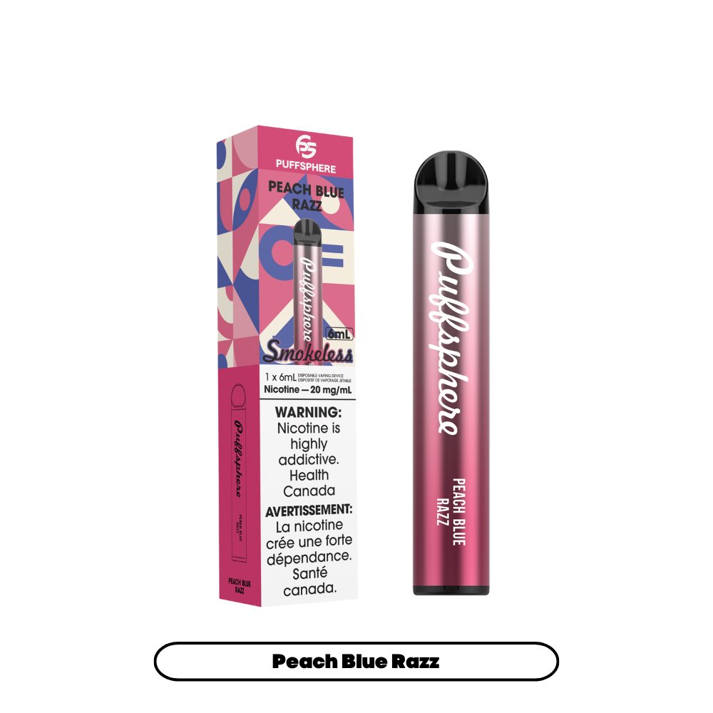 Puffsphere sans fumée - Vape jetable Pêche Framboise bleue 20mg