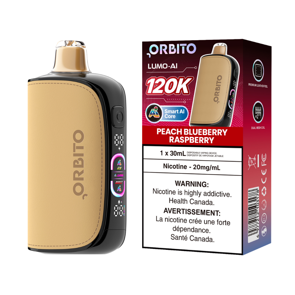 Orbito Lumo AI 120k Puffs Peach Blueberry Raspberry Rechargeable Disposable Vape 20Mg