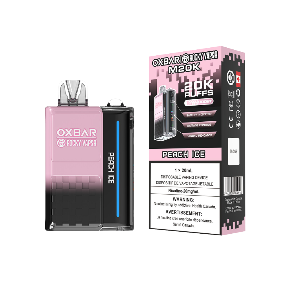 Oxbar Rocky Vapor M20K 20K Puffs Peach Ice Vape jetable rechargeable à puissance réglable 20 mg