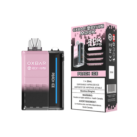 Oxbar Rocky Vapor M20K 20K Puffs Peach Ice Adjustable Wattage Rechargeable Disposable Vape 20Mg