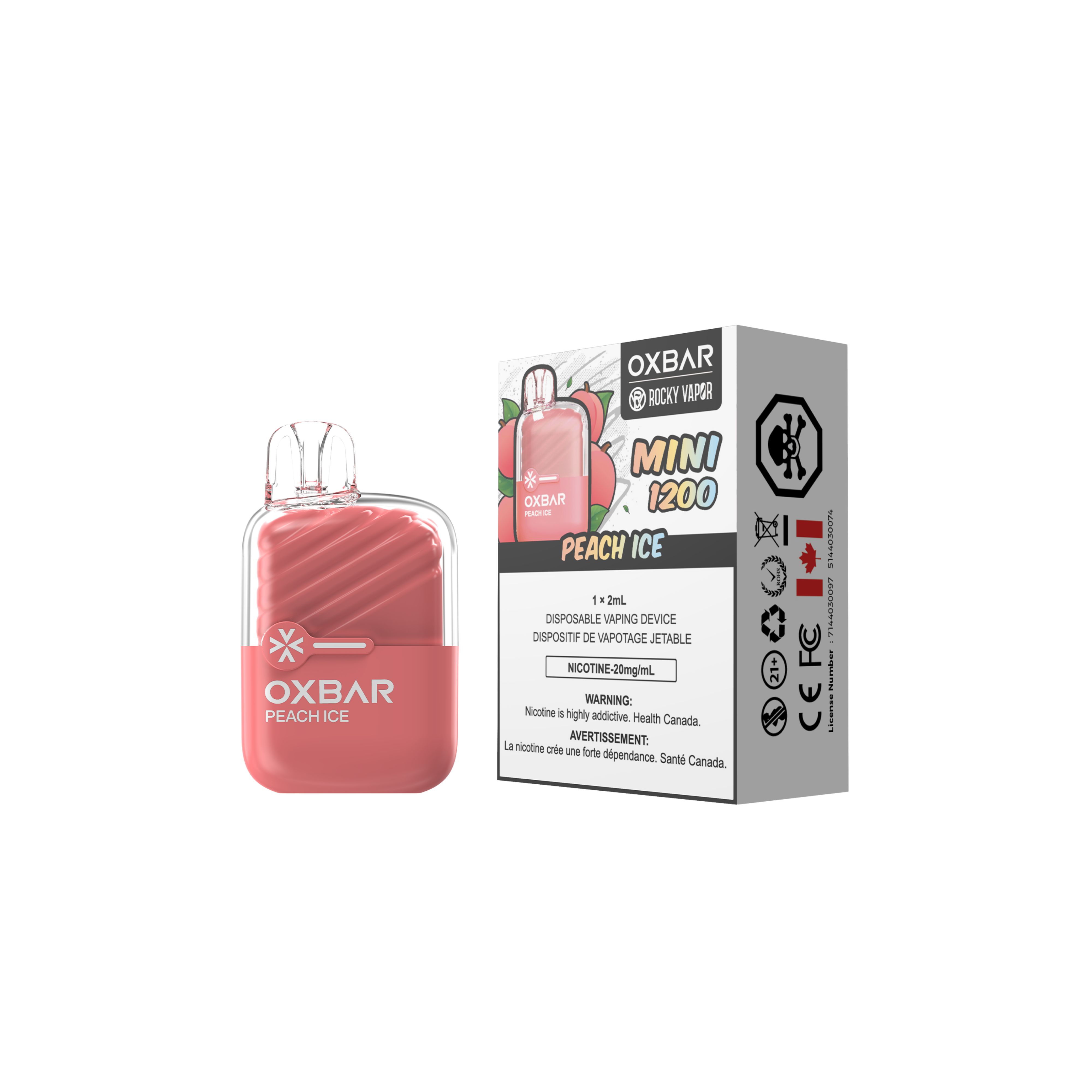 Oxbar Rocky Vapor Mini 1200 Puffs Peach Ice Disposable Vape 20Mg