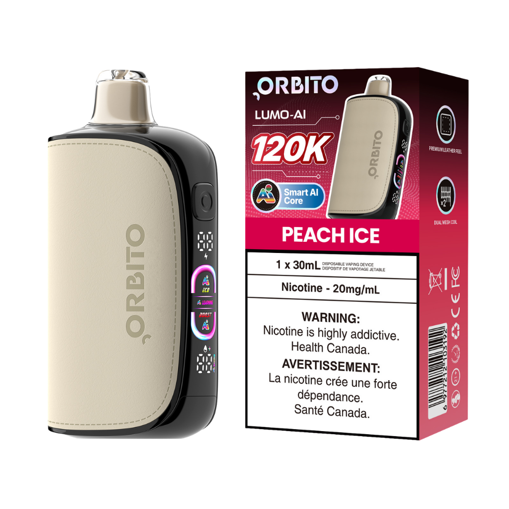 Orbito Lumo AI 120k bouffées Vape jetable rechargeable Pêche Glacée 20 mg