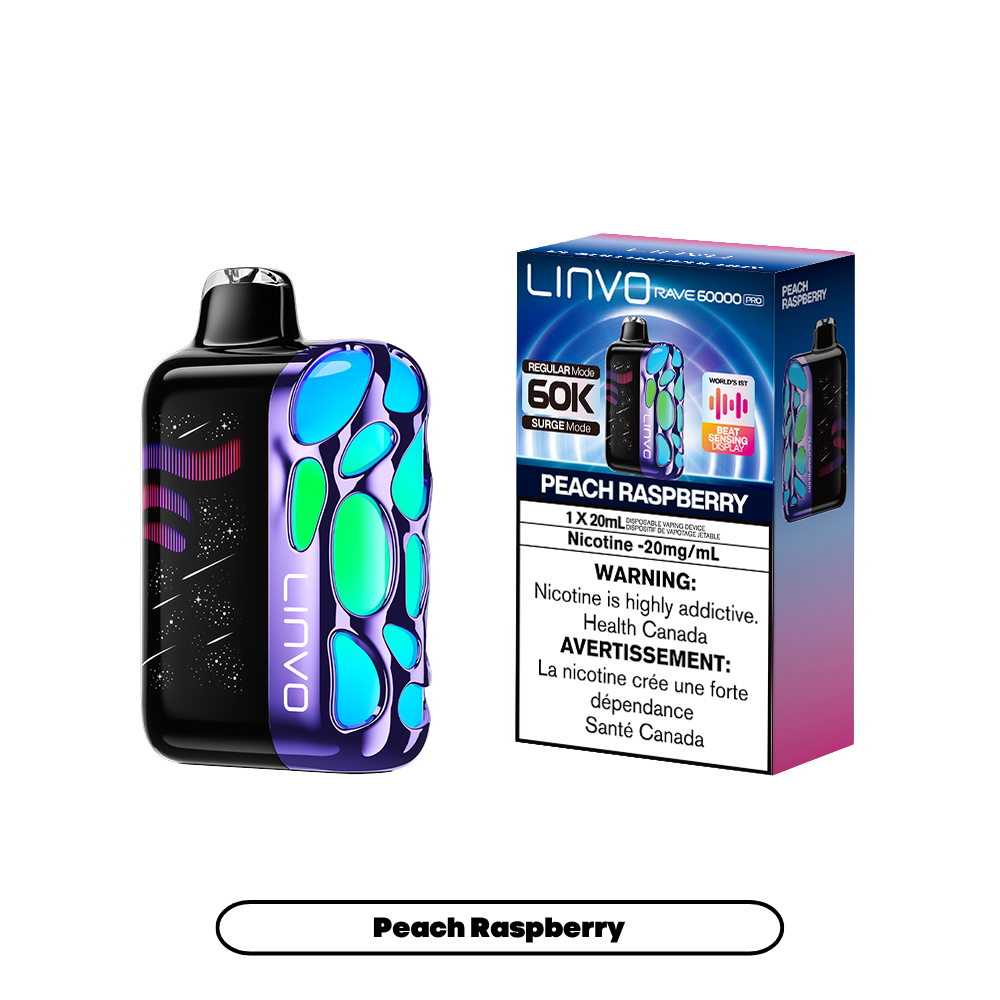 Linvo Rave 60000 Puffs - Peach Raspberry Rechargeable Disposable Vape 20Mg