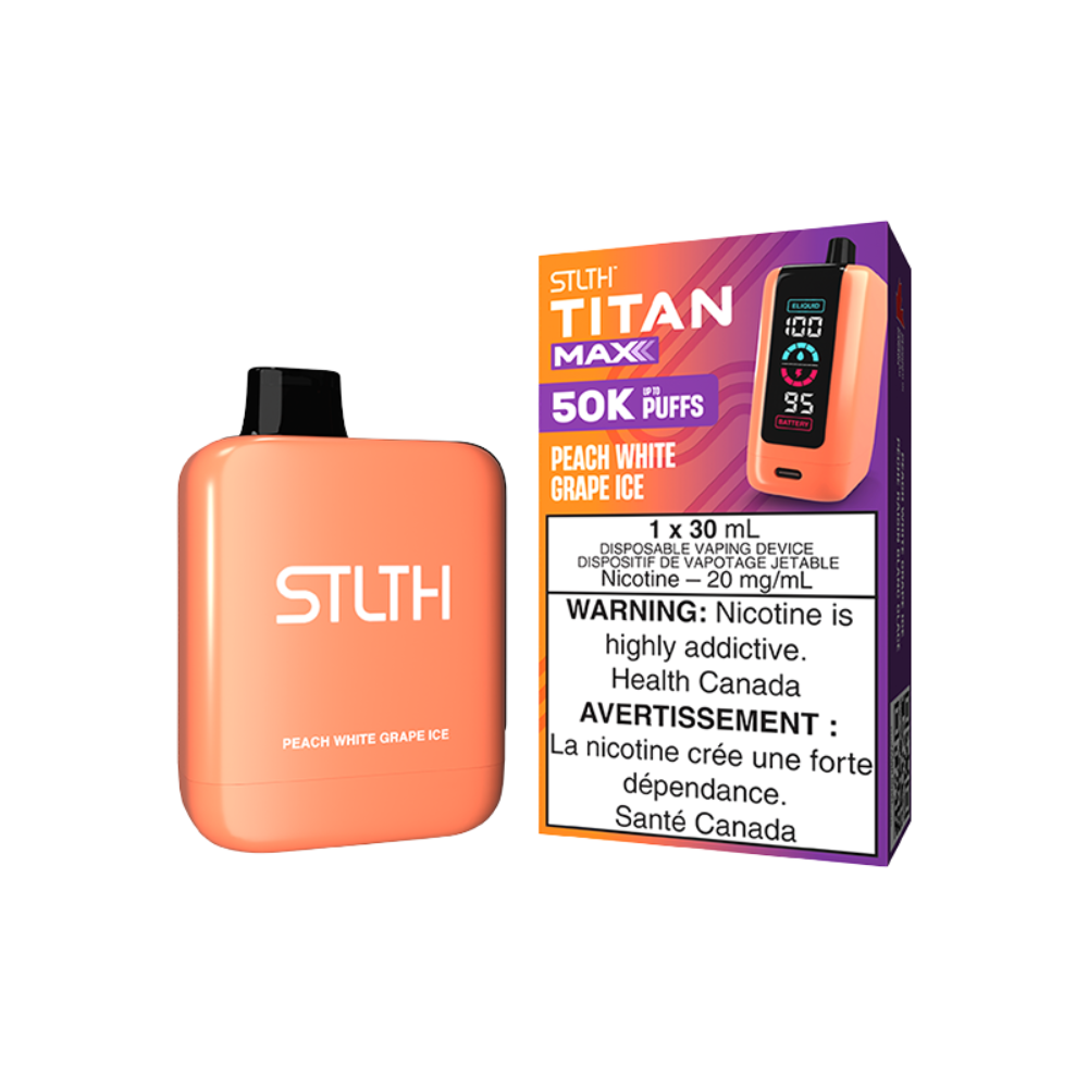 STLTH Titan Max 50K Puffs - Peach White Grape Ice Rechargeable Disposable Vape 20Mg