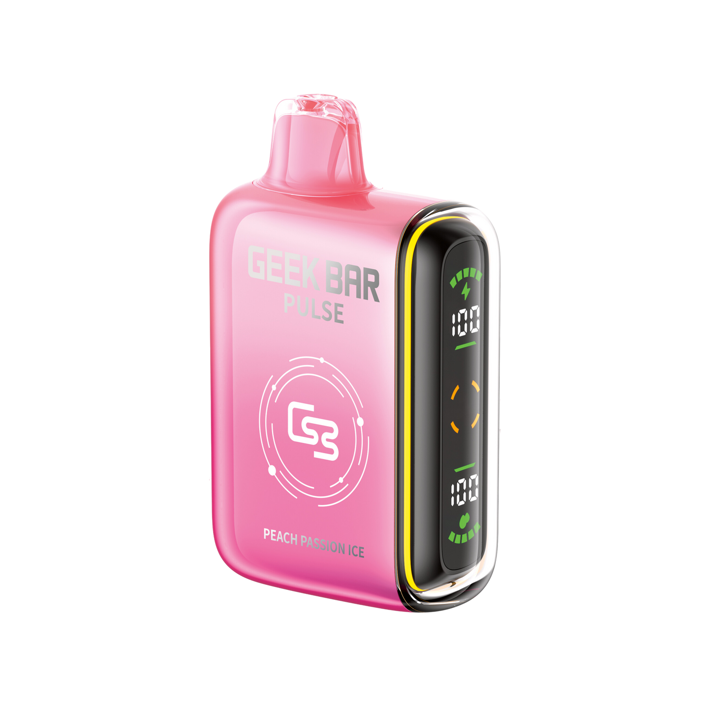 Geek Bar Pluse 9K 9000 Puffs Peach Passion Ice Adjustable Wattage Rechargeable Disposable 20Mg