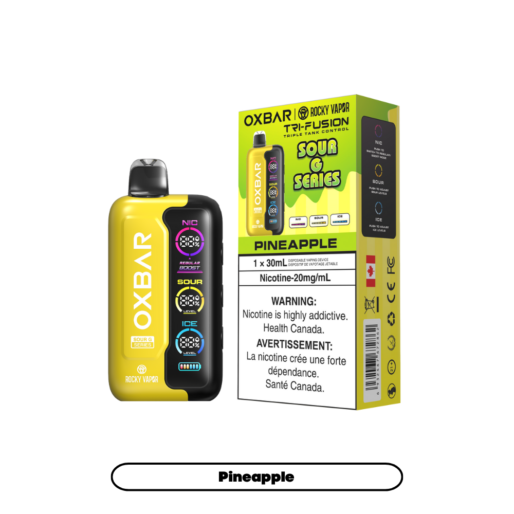 Oxbar Rocky Vapor Tri Fusion 70K Puffs - Sour G Pineapple Rechargeable Disposable Vape 20Mg