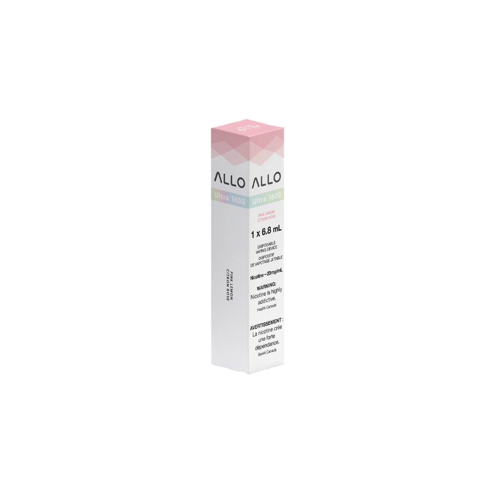 Vape jetable rechargeable Allo Ultra 1600 bouffées citron rose 20 mg