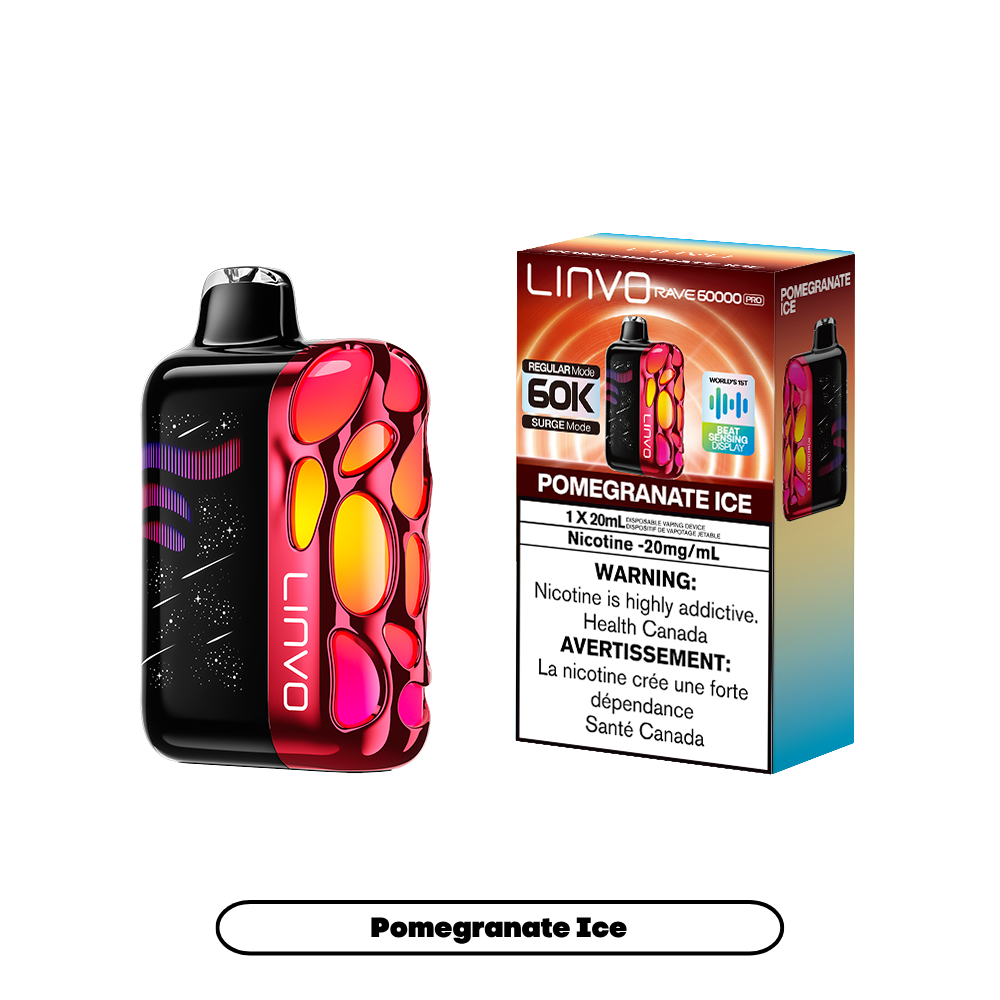 Linvo Rave 60000 Puffs - Pomegranate Ice Rechargeable Disposable Vape 20Mg