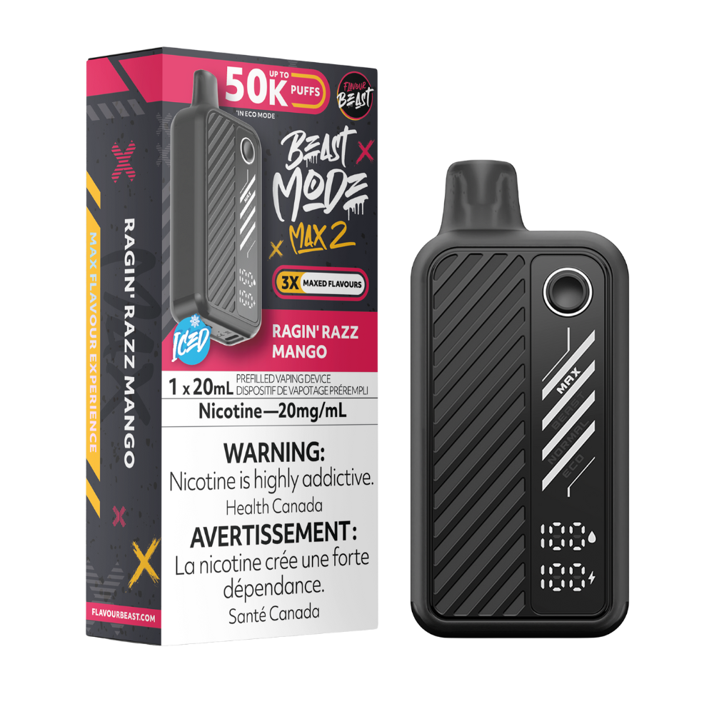 Flavour Beast Mode Max 2 50K bouffées Ragin Razz Mangue Glacée Vape jetable rechargeable 20Mg