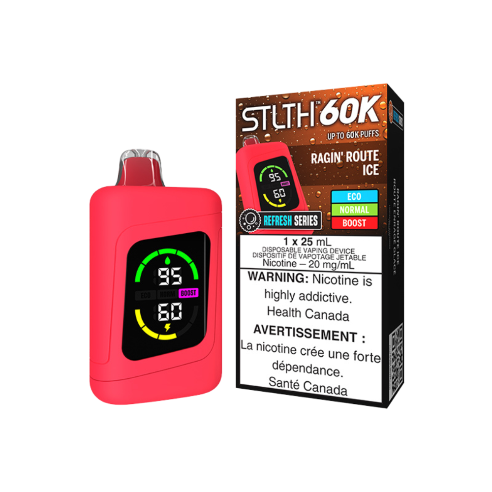 STLTH 60K bouffées - Vape jetable rechargeable Ragin Route Ice 20Mg