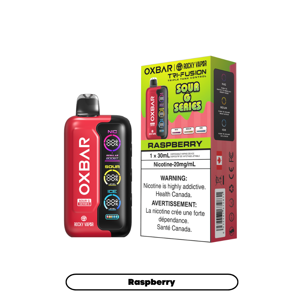 Oxbar Rocky Vapor Tri Fusion 70K Puffs - Sour G Raspberry Rechargeable Disposable Vape 20Mg