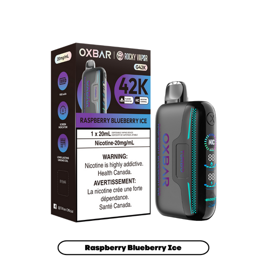 Oxbar Rocky Vapor G42k Raspberry Blueberry Ice 42K Puffs Adjustable Nicotine Rechargeable Disposable Vape 20Mg