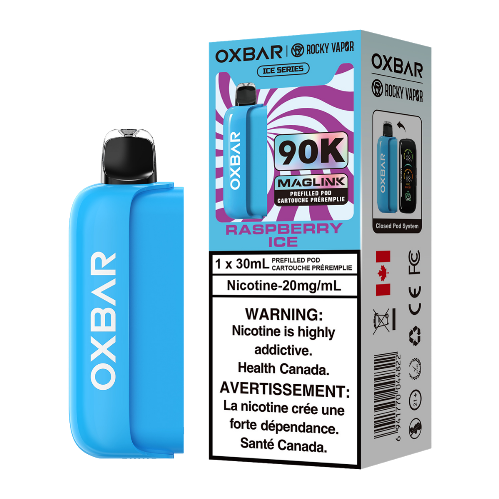Oxbar Rocky Vapor Maglink Pod 90K bouffées - Pods jetables préremplis Framboise Glacée 20 mg