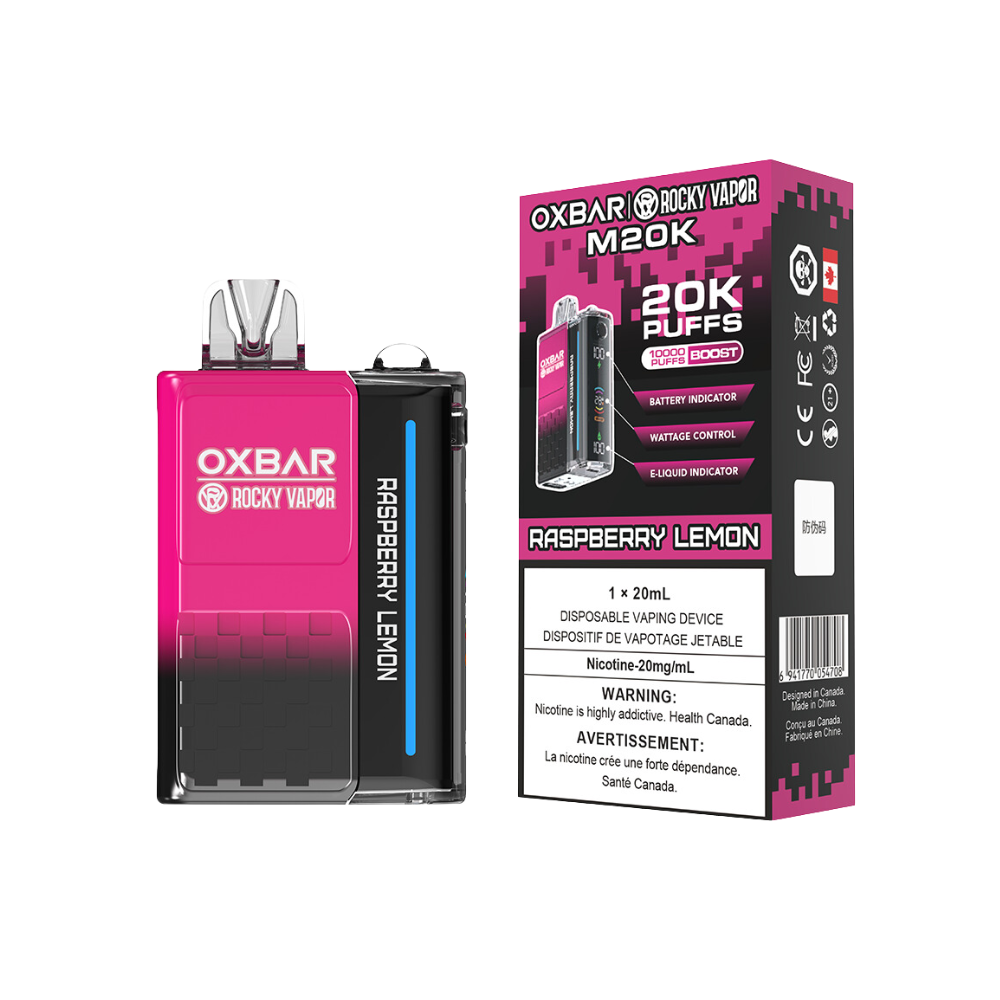 Oxbar Rocky Vapor M20K 20K Puffs Framboise Citron Vape jetable rechargeable à puissance réglable 20 mg