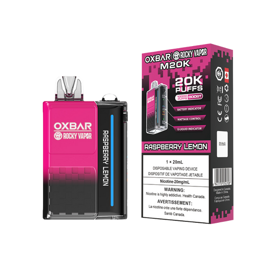 Oxbar Rocky Vapor M20K 20K Puffs Raspberry Lemon Adjustable Wattage Rechargeable Disposable Vape 20Mg