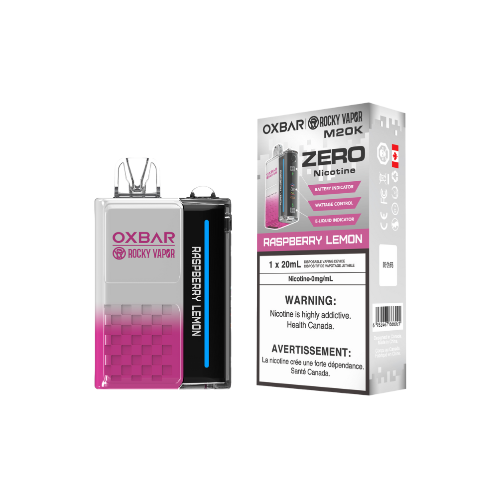 Oxbar Rocky Vapor M20K 20K Puffs Raspberry Lemon Adjustable Wattage Rechargeable Disposable Vape Zero Nicotine
