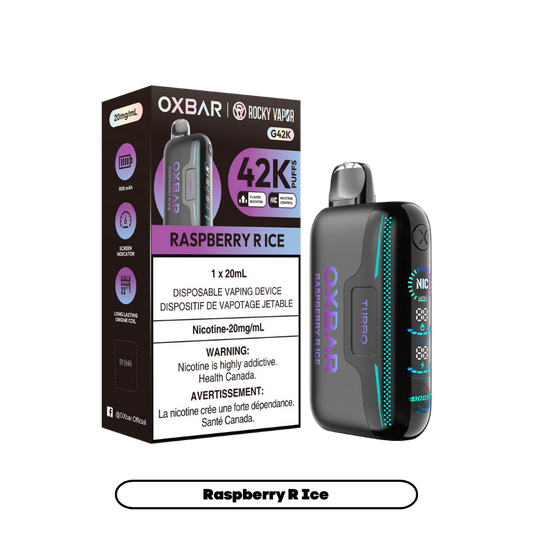 Oxbar Rocky Vapor G42k Raspberry R Ice 42K Puffs Adjustable Nicotine Rechargeable Disposable Vape 20Mg