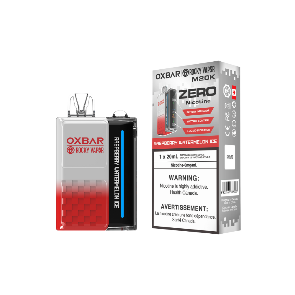 Oxbar Rocky Vapor M20K 20K Puffs Raspberry Watermelon Ice Adjustable Wattage Rechargeable Disposable Vape Zero Nicotine