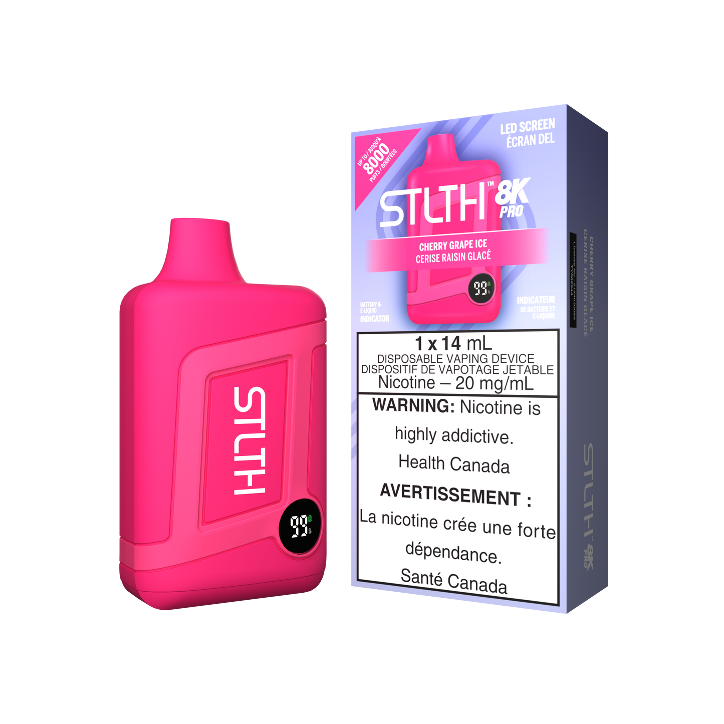 STLTH 8K PRO 8K Puffs Cerise Raisin Glace Vape Jetable Rechargeable 20Mg