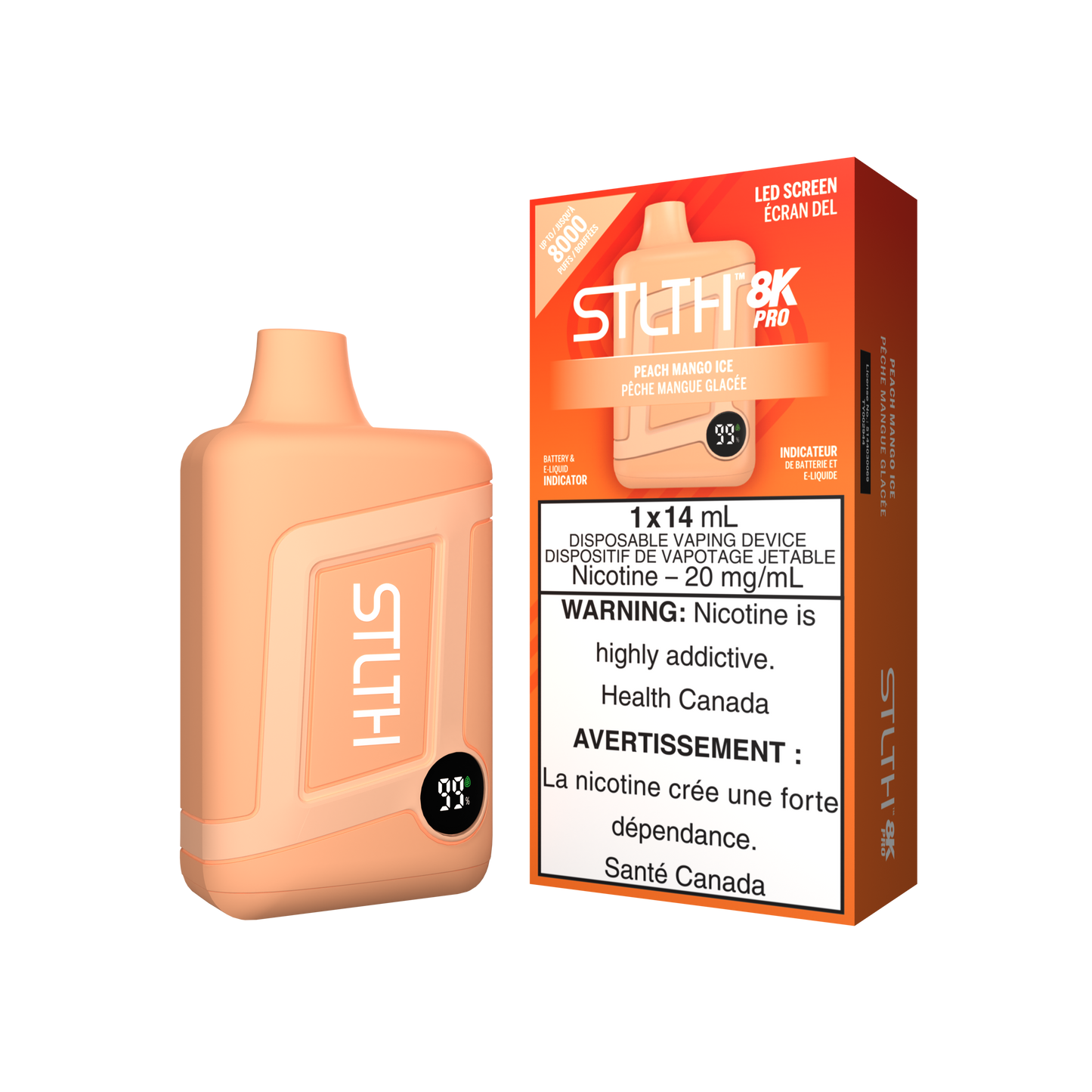 STLTH 8K PRO 8K Puffs Peach Mango Ice Rechargeable Disposable Vape 20Mg
