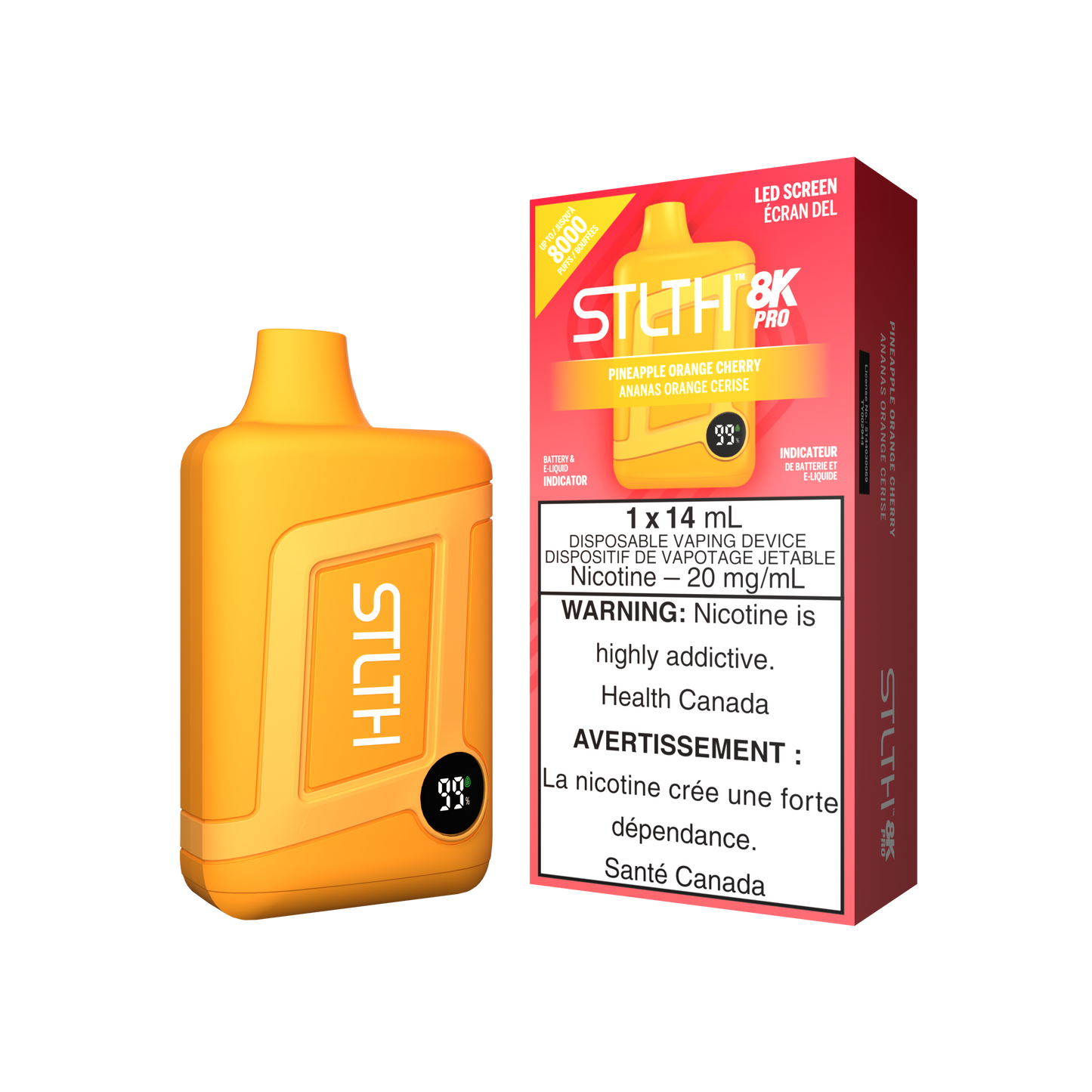 STLTH 8K PRO 8K Puffs Pineapple Orange Cherry Rechargeable Disposable Vape 20Mg