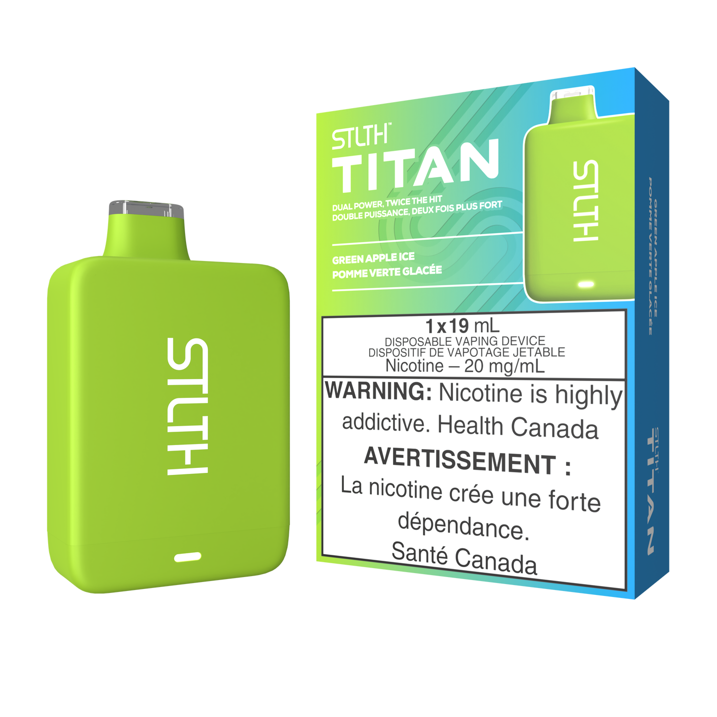 STLTH Titan 10K 10K Puffs Green Apple Ice Rechargeable Disposable Vape 20Mg