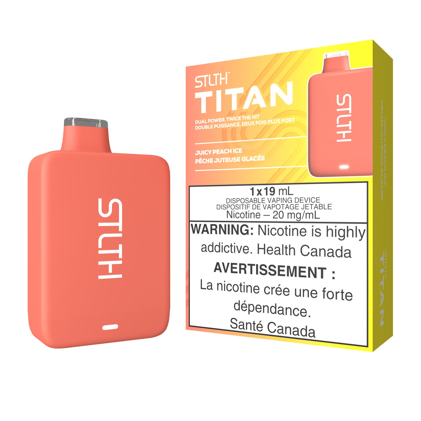 STLTH Titan 10K 10K Puffs Juicy Peach Ice Vape jetable rechargeable 20 mg