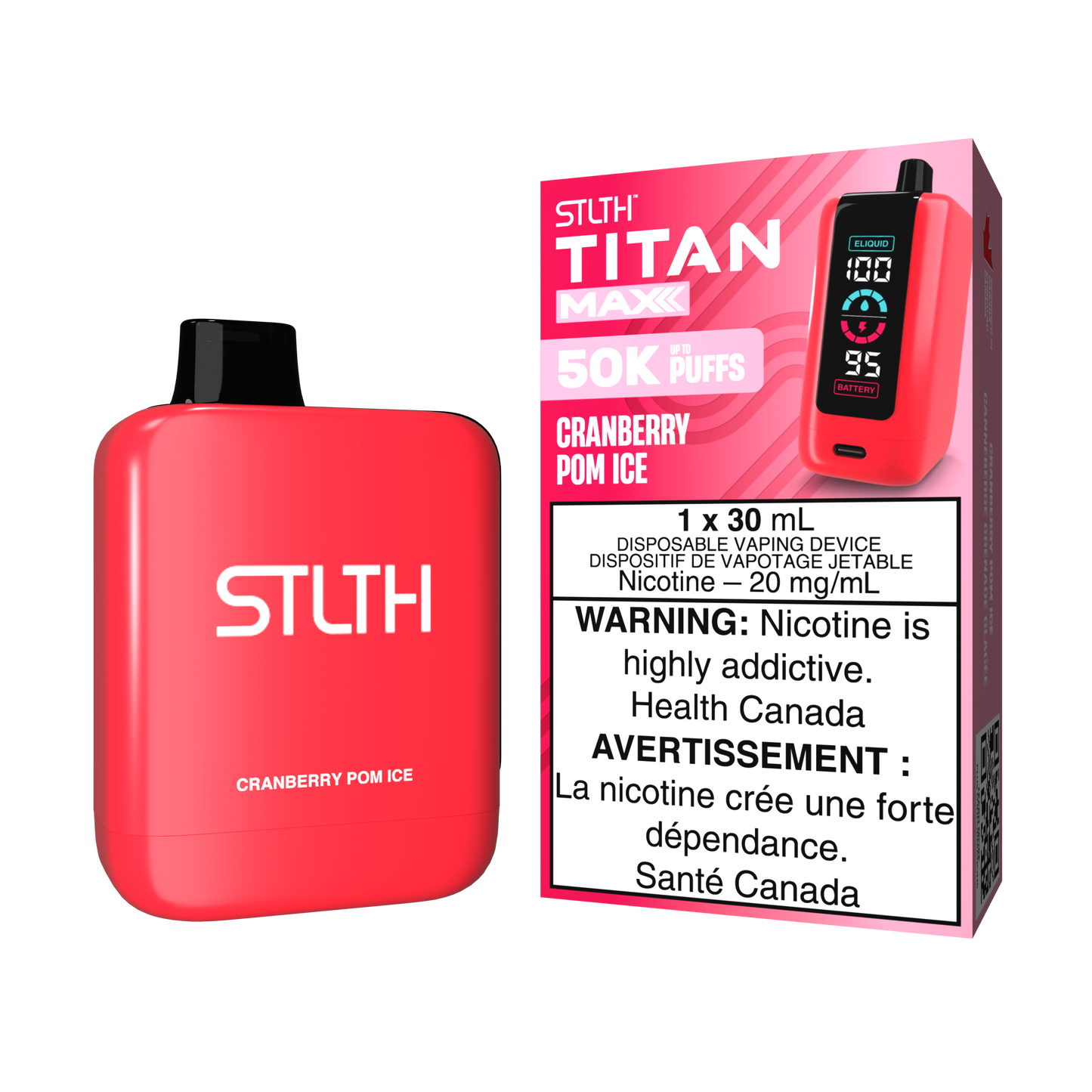 STLTH Titan Max 50K bouffées - Vape jetable rechargeable Canneberge Pom Glace 20Mg