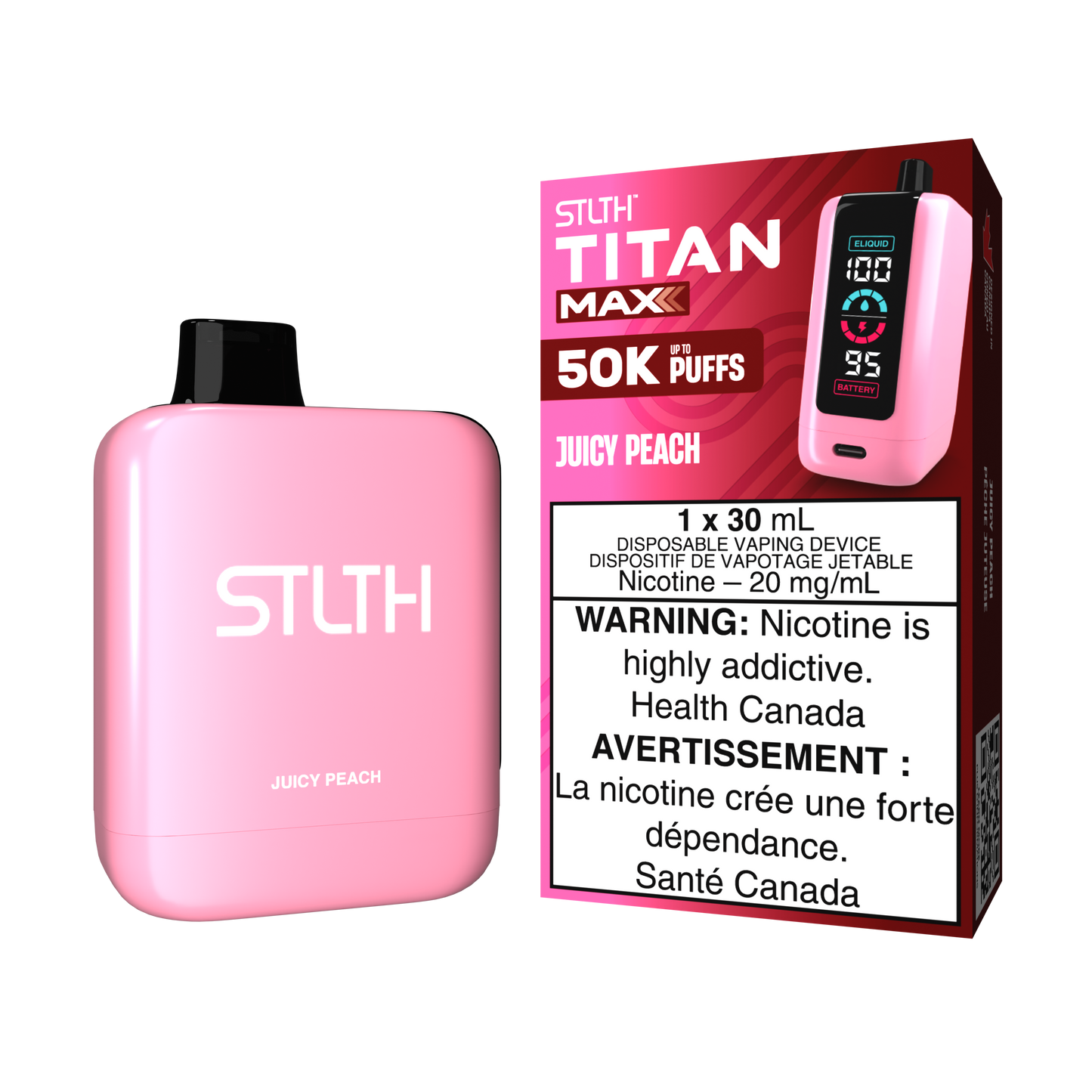 STLTH Titan Max 50K bouffées - Vape jetable rechargeable Pêche Juteuse 20Mg