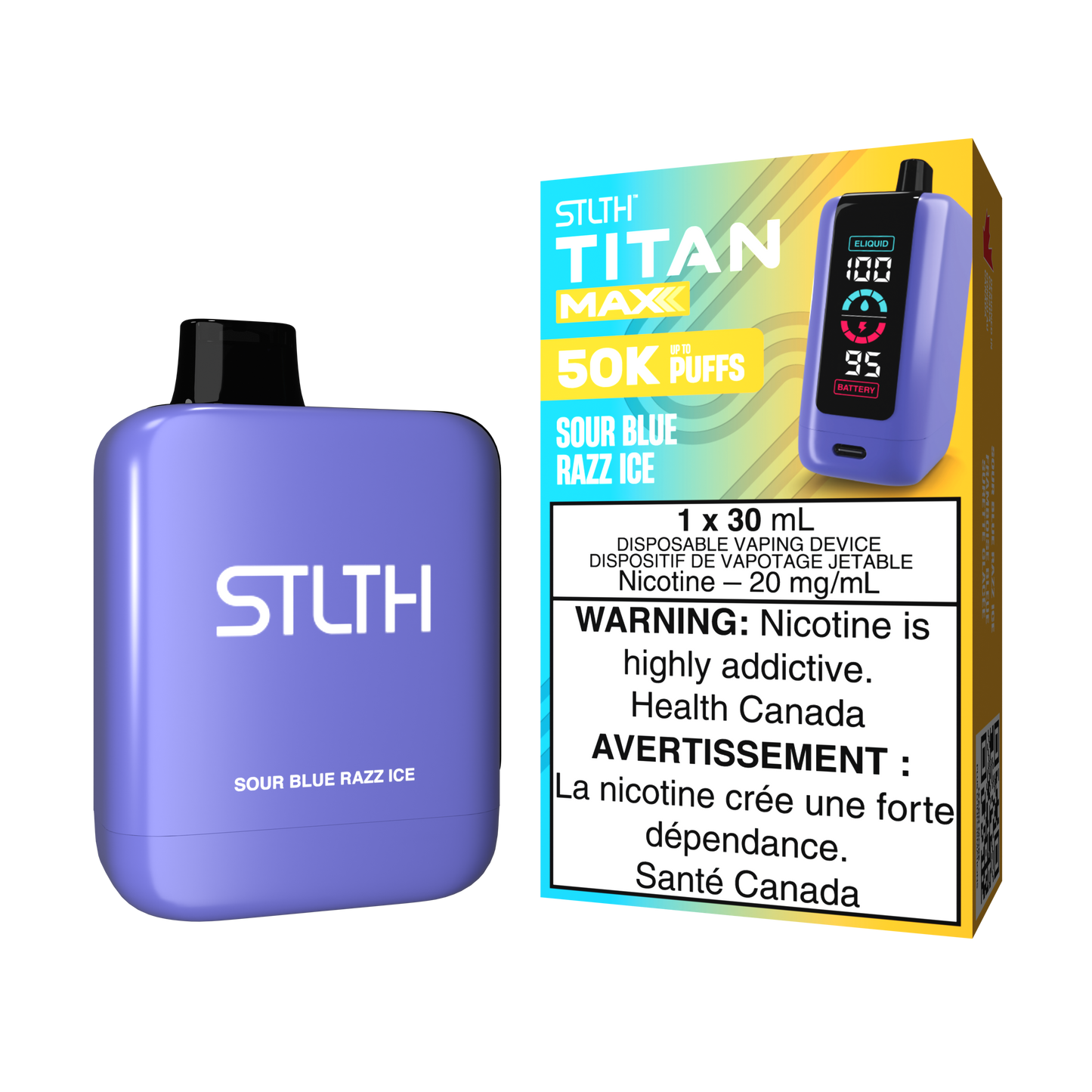 STLTH Titan Max 50K Puffs - Sour Blue Razz Ice Rechargeable Disposable Vape 20Mg
