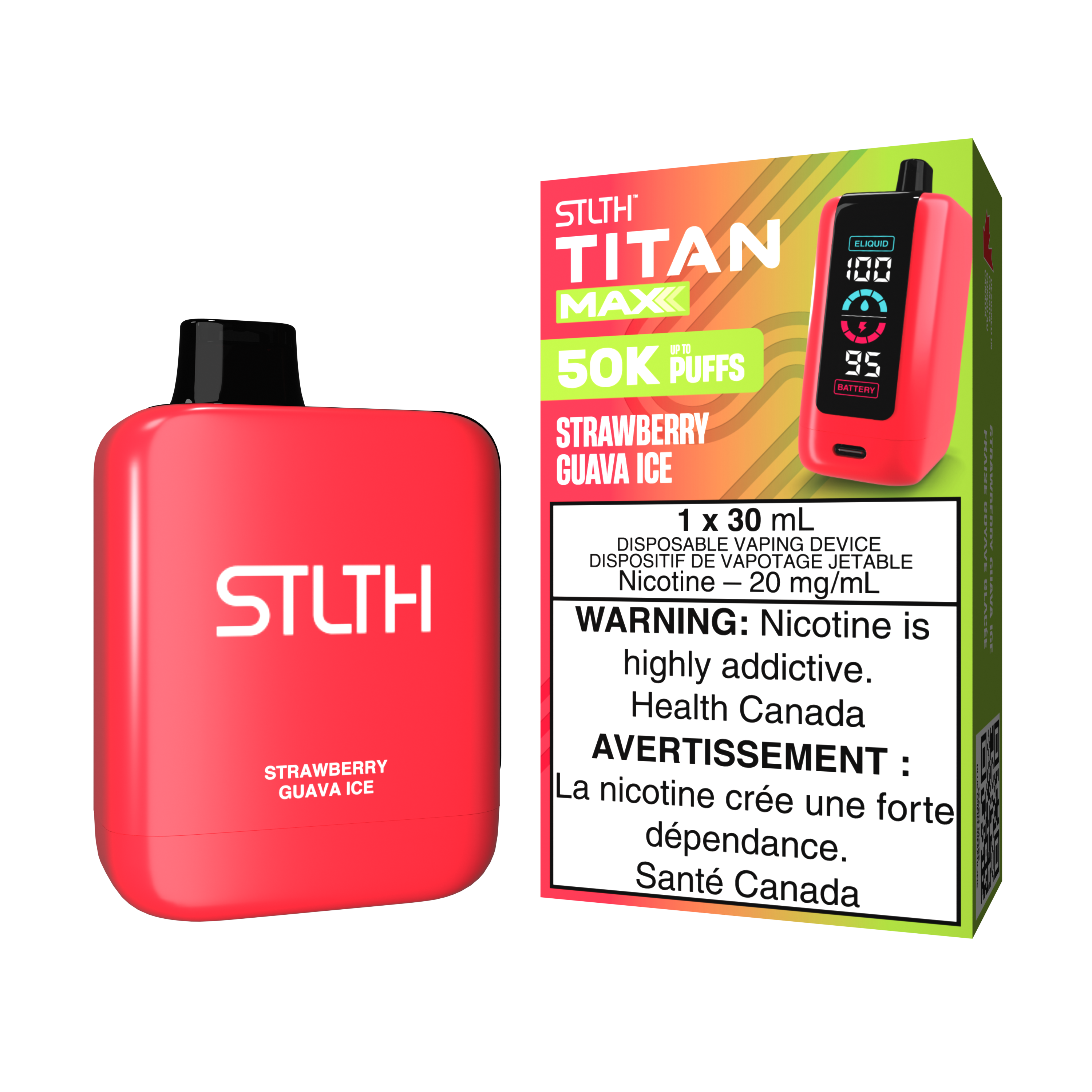 STLTH Titan Max 50K Puffs - Strawberry Guava Ice Rechargeable Disposable Vape 20Mg