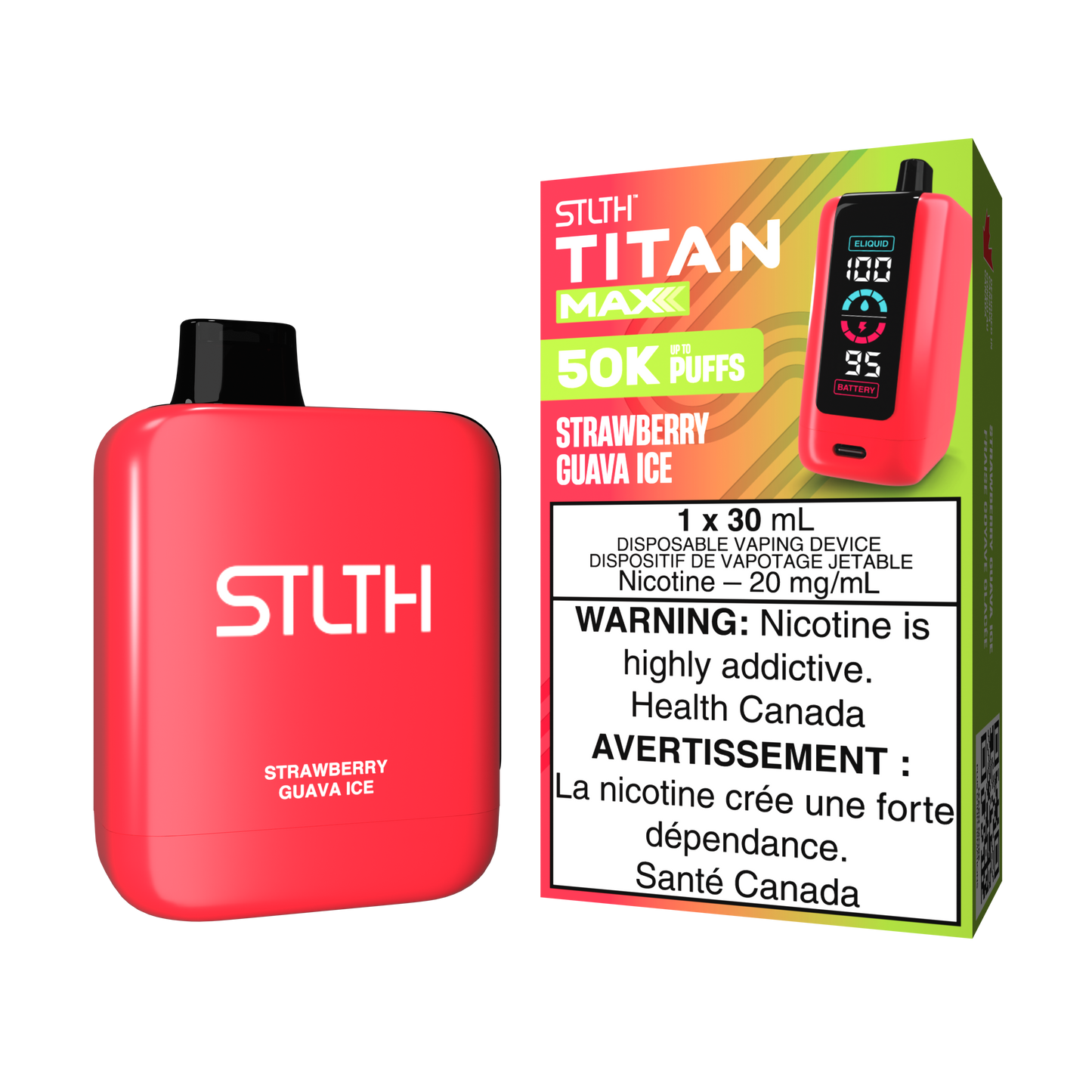 STLTH Titan Max 50K bouffées - Vape jetable rechargeable Fraise Goyave Glace 20Mg