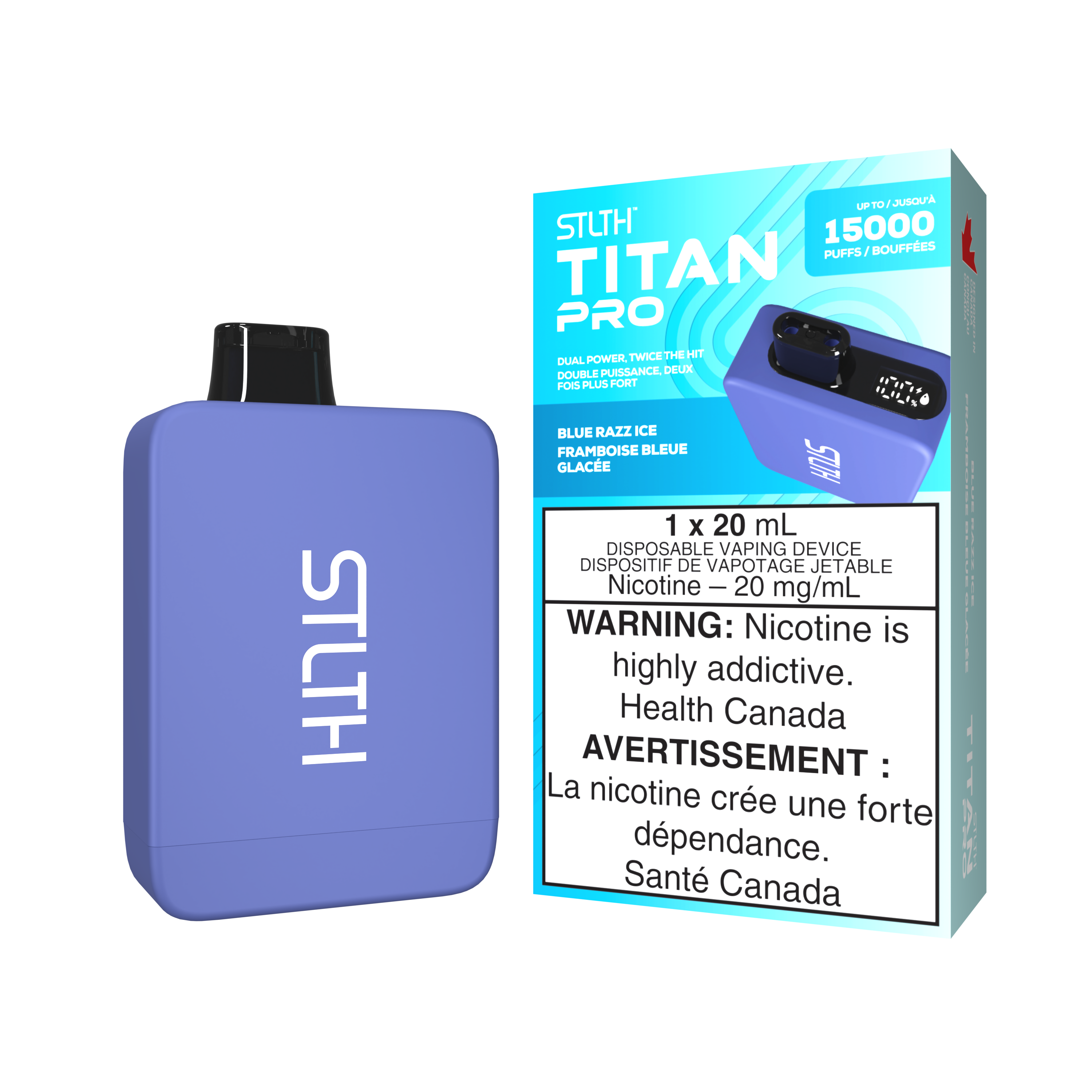 STLTH Titan Pro 15K Puffs Blue Razz Ice Rechargeable Disposable Vape 20Mg