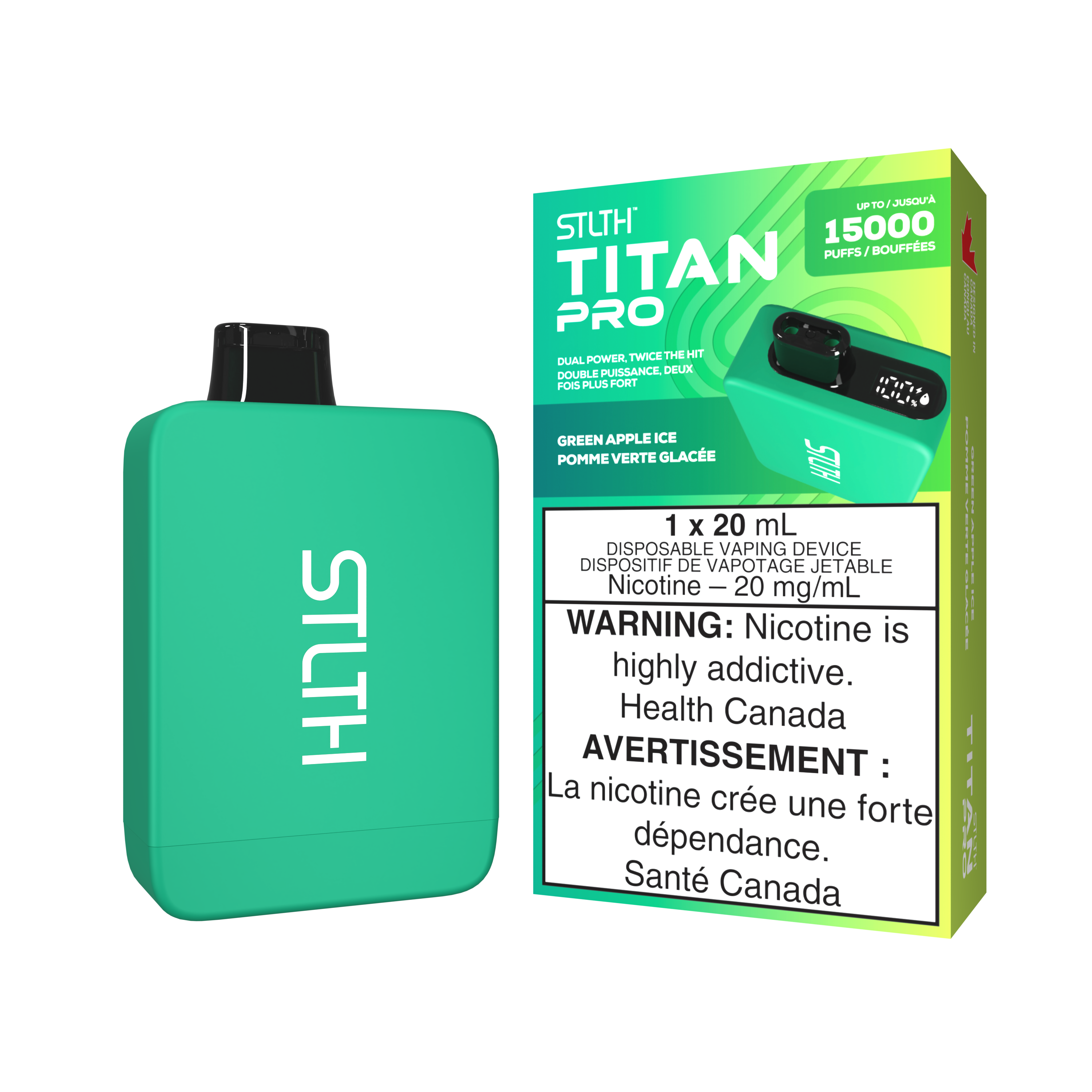 STLTH Titan Pro 15K Puffs Green Apple Ice Rechargeable Disposable Vape 20Mg