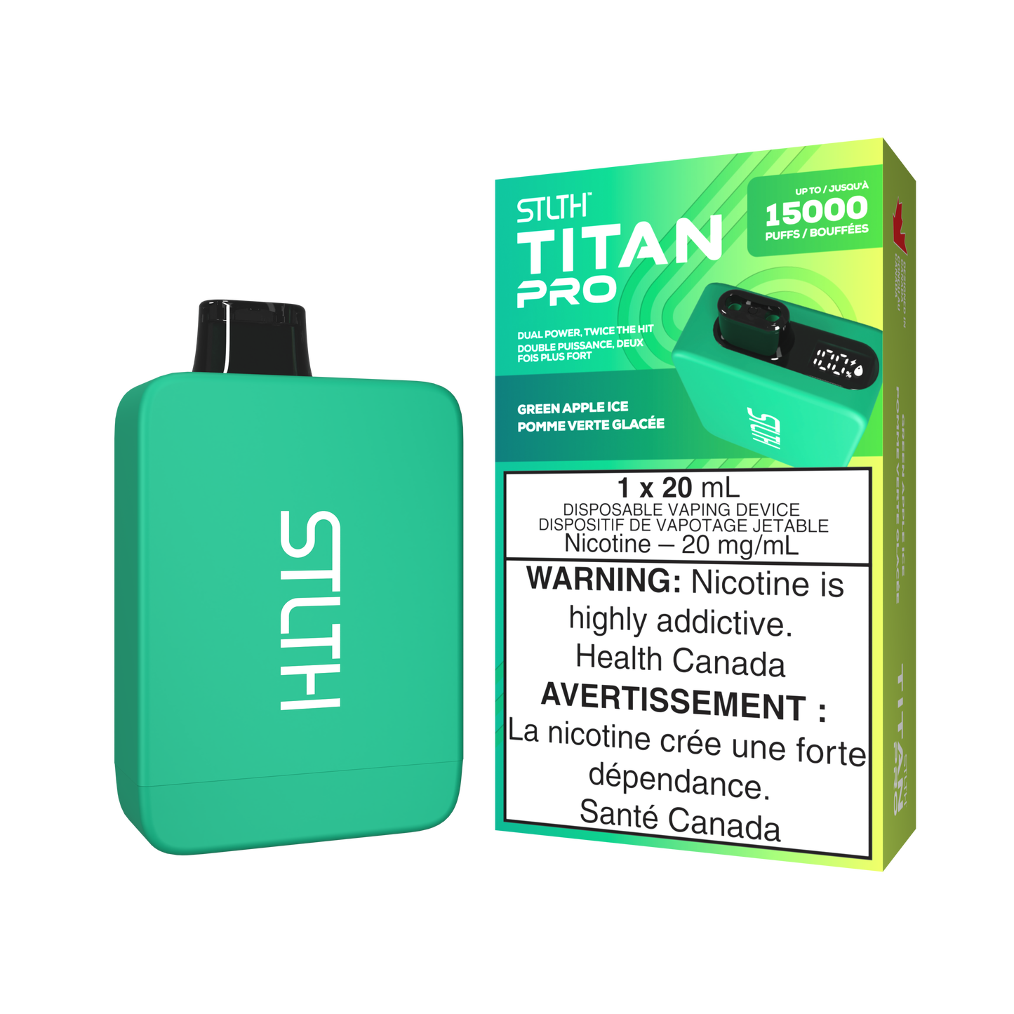 STLTH Titan Pro 15K Puffs Green Apple Ice Rechargeable Disposable Vape 20Mg