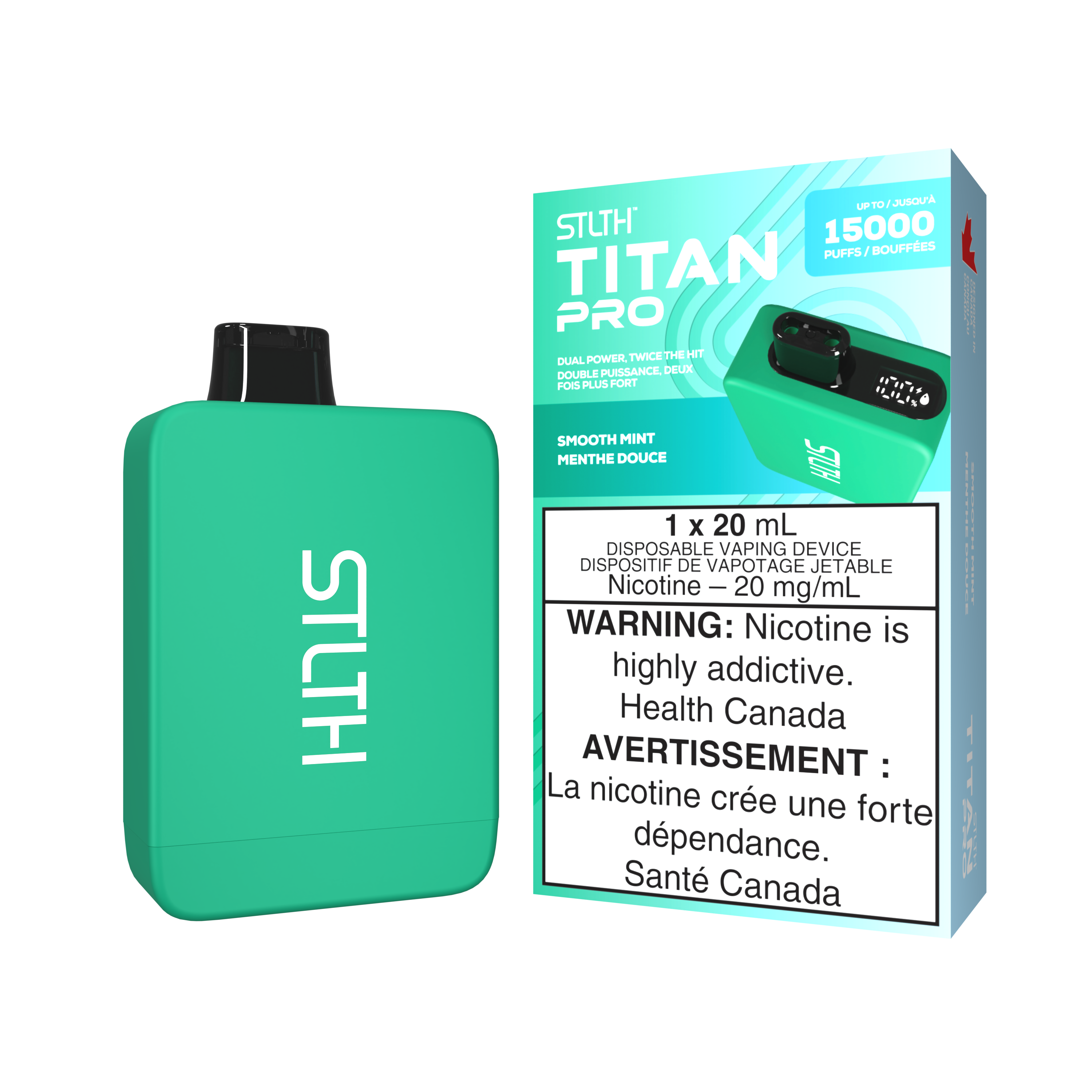 STLTH Titan Pro 15K bouffées Menthe douce Vape jetable rechargeable 20Mg