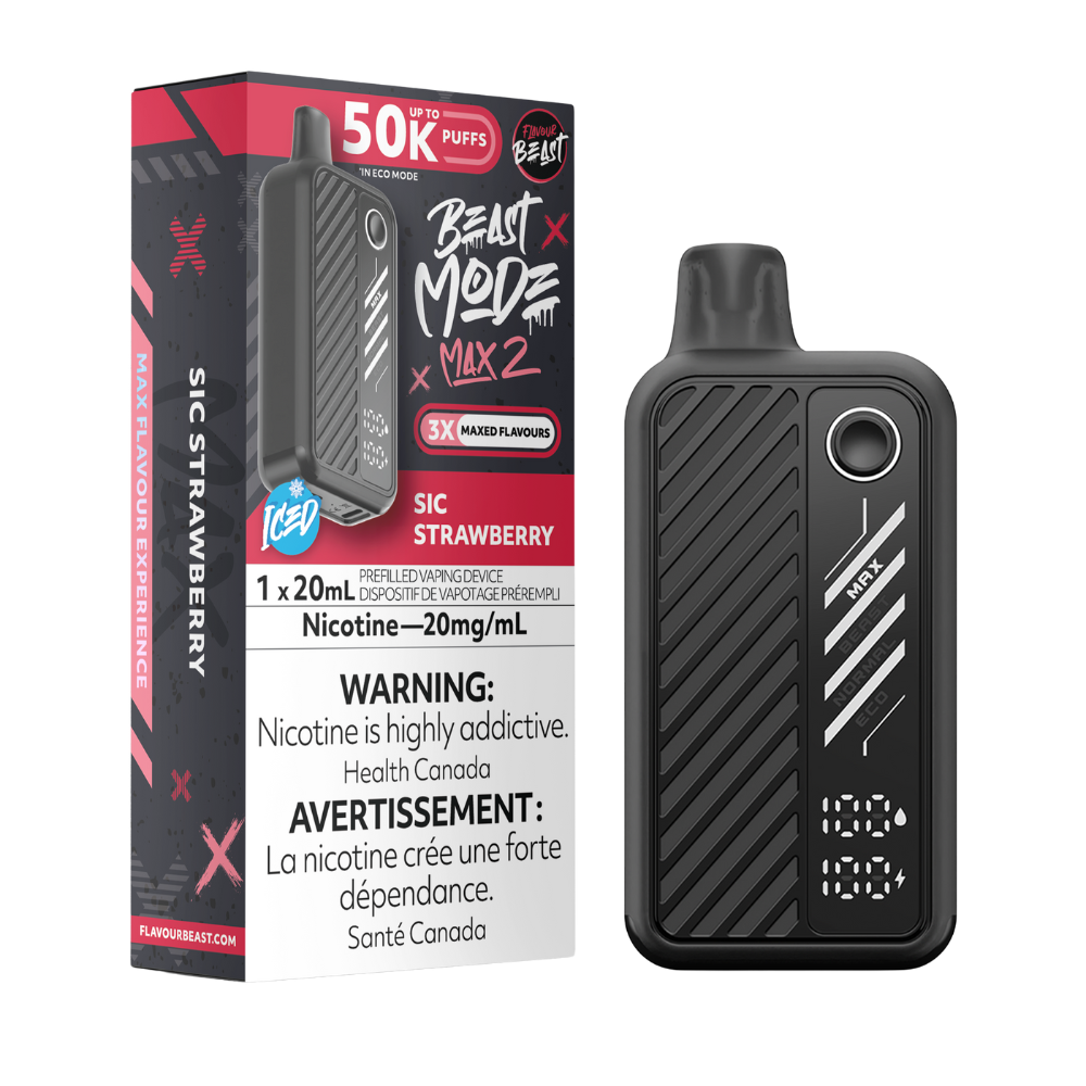 Flavour Beast Mode Max 2 50K Puffs Sic Strawberry Iced Rechargeable Disposable Vape 20Mg