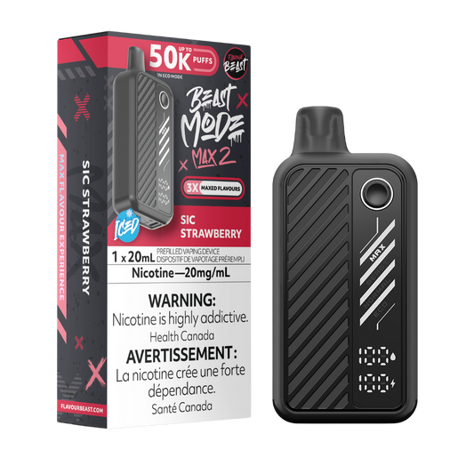 Flavour Beast Mode Max 2 50K Puffs Sic Strawberry Iced  Rechargeable Disposable Vape 20Mg